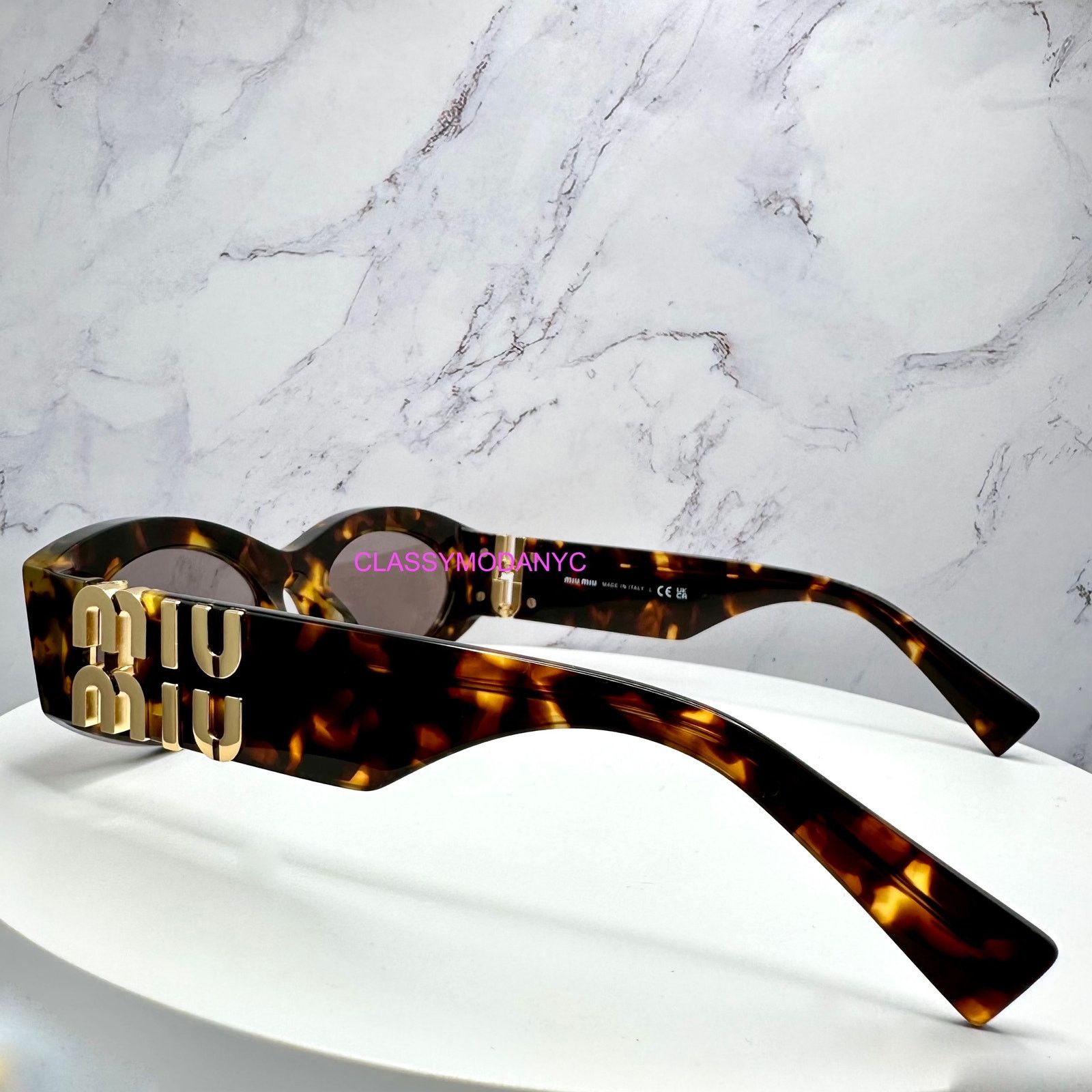 Miu Miu New MIU MIU Sunglasses Brown Tortoise Shell Oval Gold Logo Size ONE SIZE - 16 Thumbnail