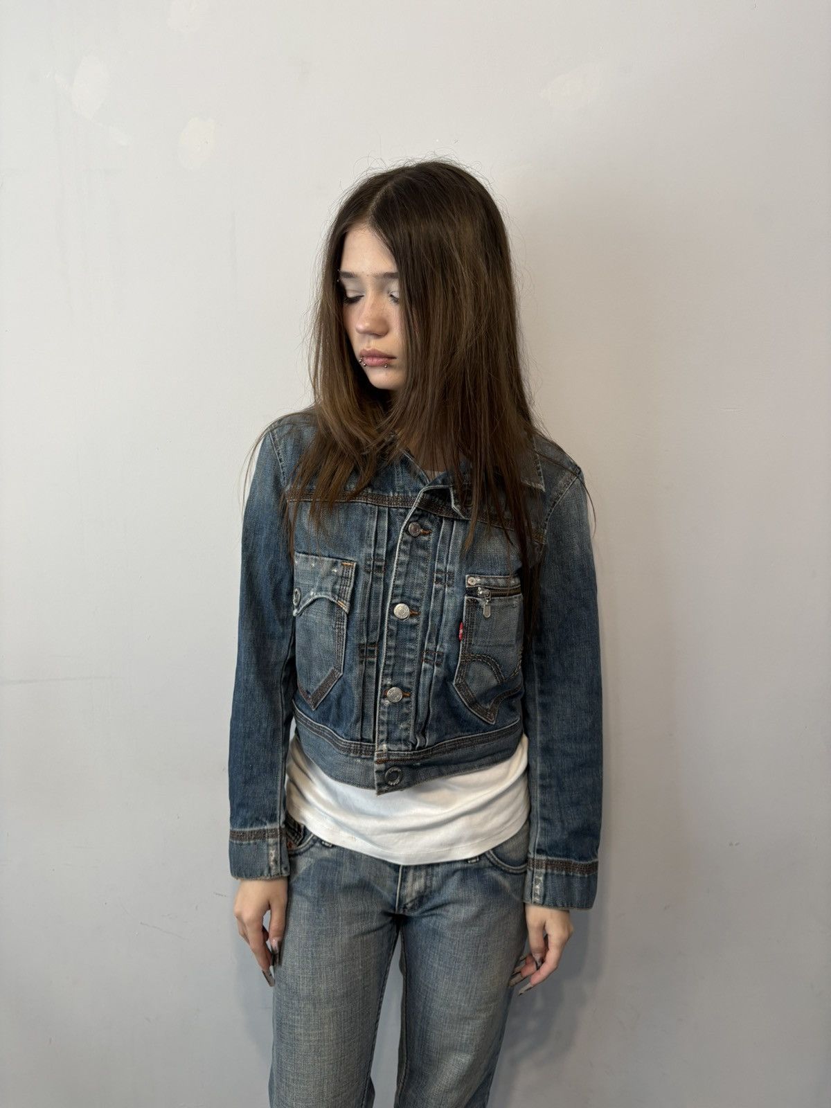 Levi's Vintage Clothing RARE Vintage Levis Cropped Style Y2K Denim Jacket Size S / US 4 / IT 40 - 2 Thumbnail
