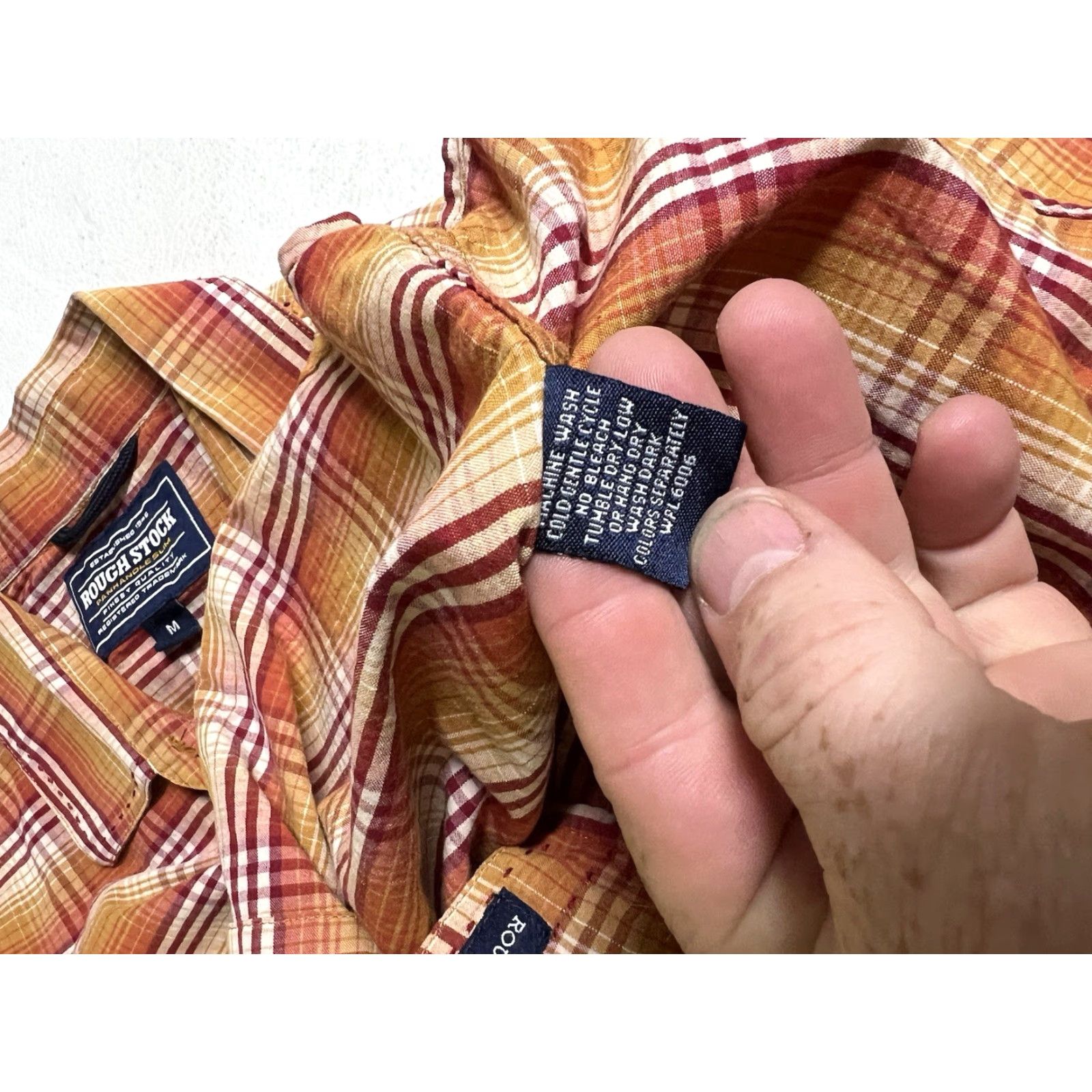 Vintage Rough Stock WOMEN'S Western Snap Shirt M Orange Slim Plaid Long Sleeve Button-Up with Pockets Vintage: No Size M / US 6-8 / IT 42-44 - 5 Thumbnail