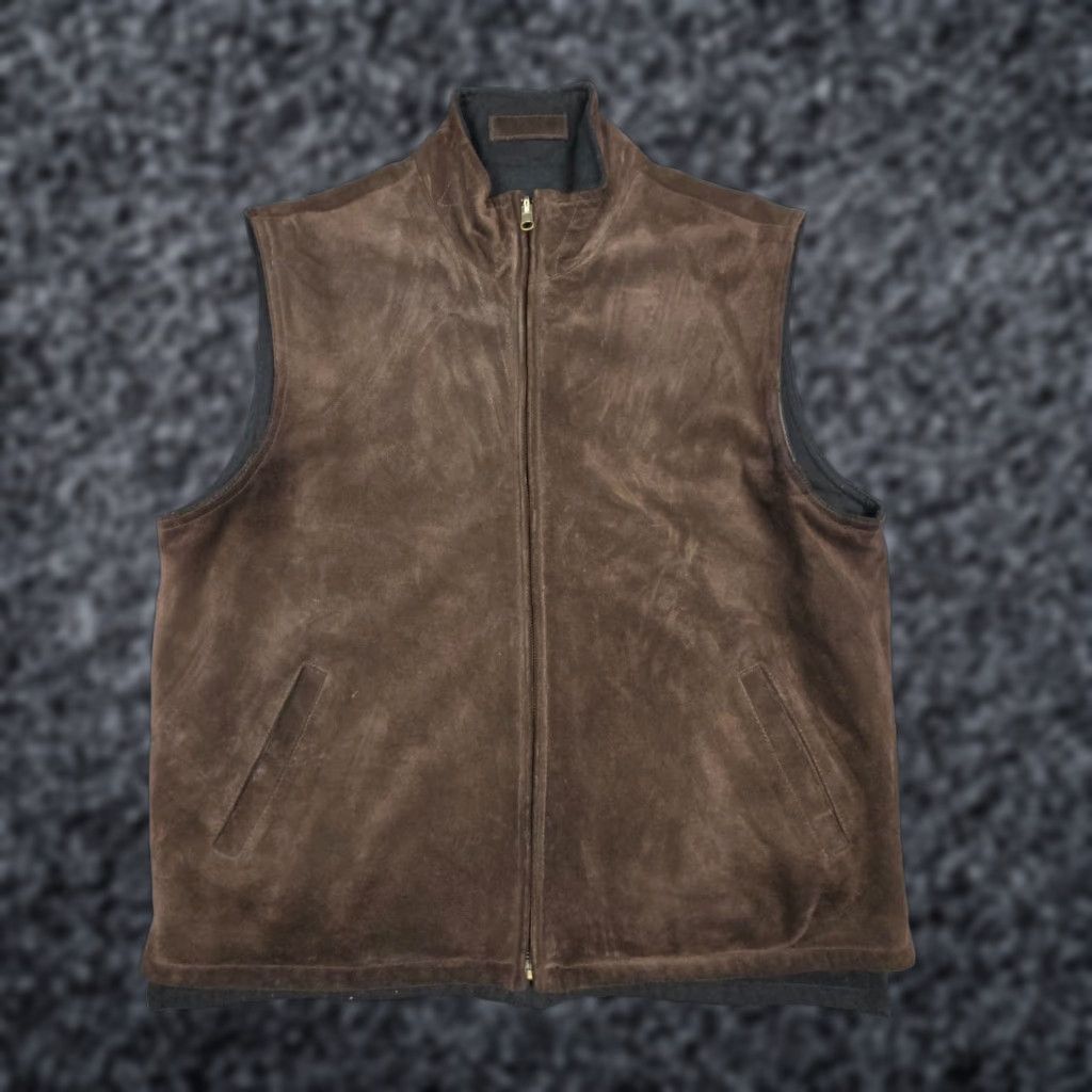 Vintage Mark Shale Vest Men's M Reversible Leather Wool Cashmere Full Zip Stand-Up Collar Brown Black Size US M / EU 48-50 / 2 - 1 Thumbnail