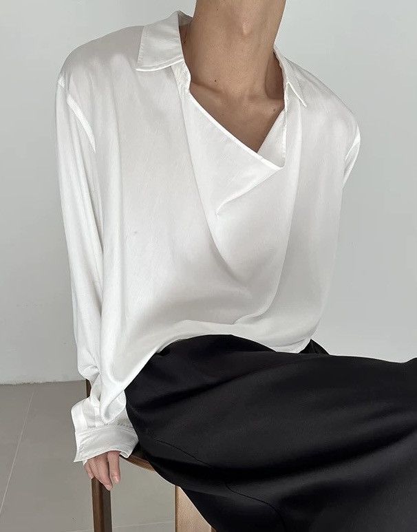 Japanese Brand × Vintage Cleanfit retro fashion wrap collar long sleeve shirt Size US M / EU 48-50 / 2 - 3 Thumbnail