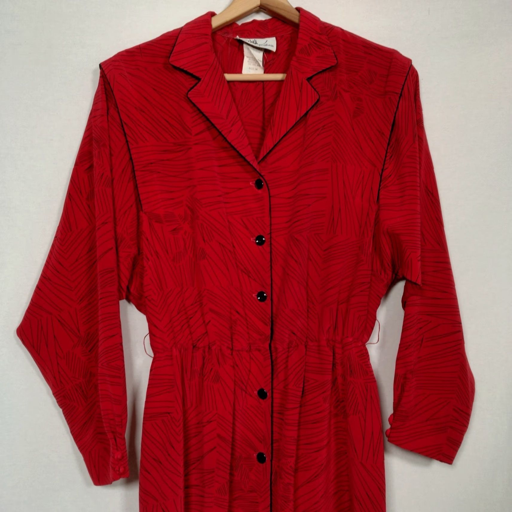 Vintage Willi of California Dress Shirt Dress Vintage 1980s Midi Red Black Long Sleeve Women's Size 14 Office Wear Mens? Size XL / US 12-14 / IT 48-50 - 7 Thumbnail