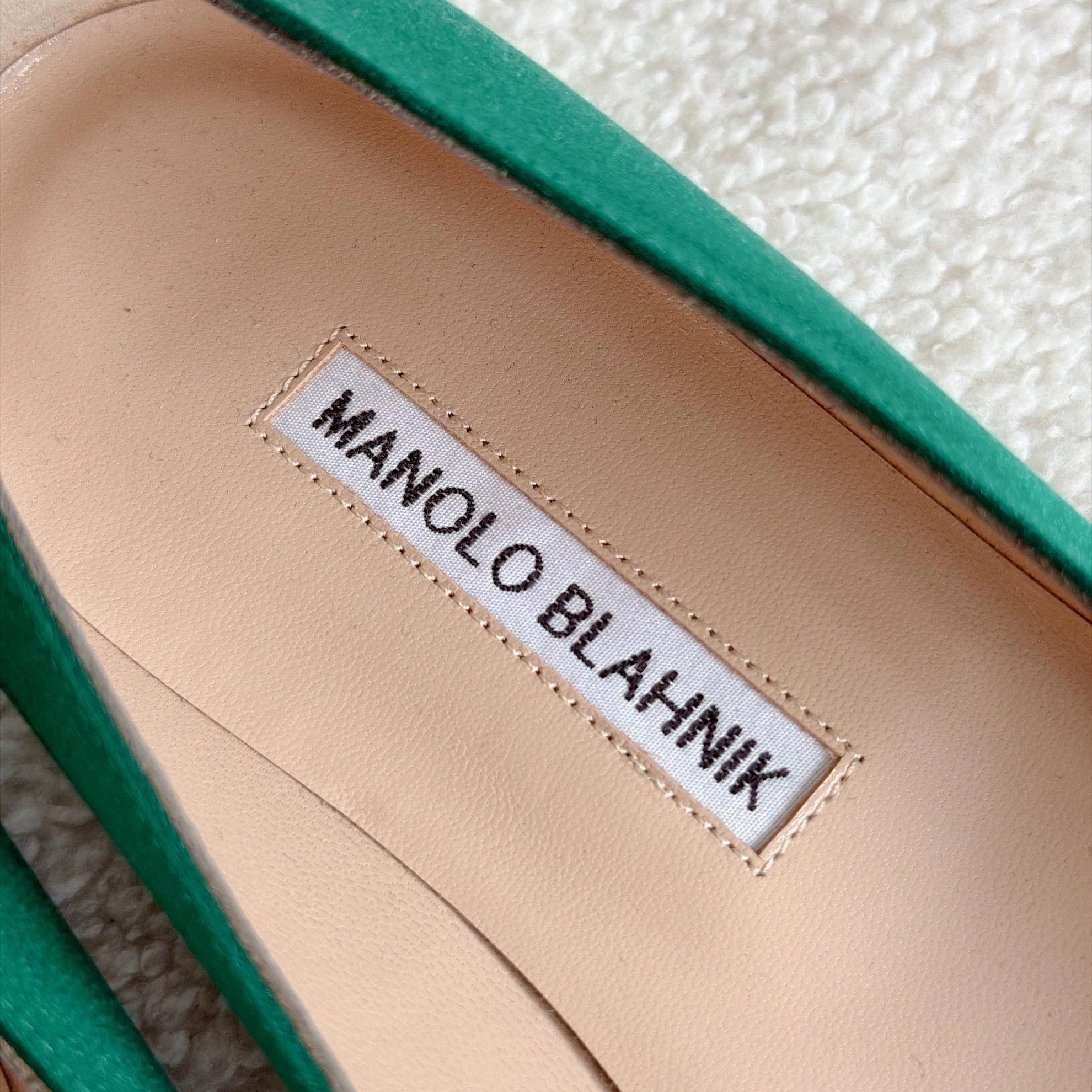 Manolo Blahnik Manolo Blahnik Green Satin Crystal Buckle Flats 37.5 Size US 7 / IT 37 - 4 Thumbnail