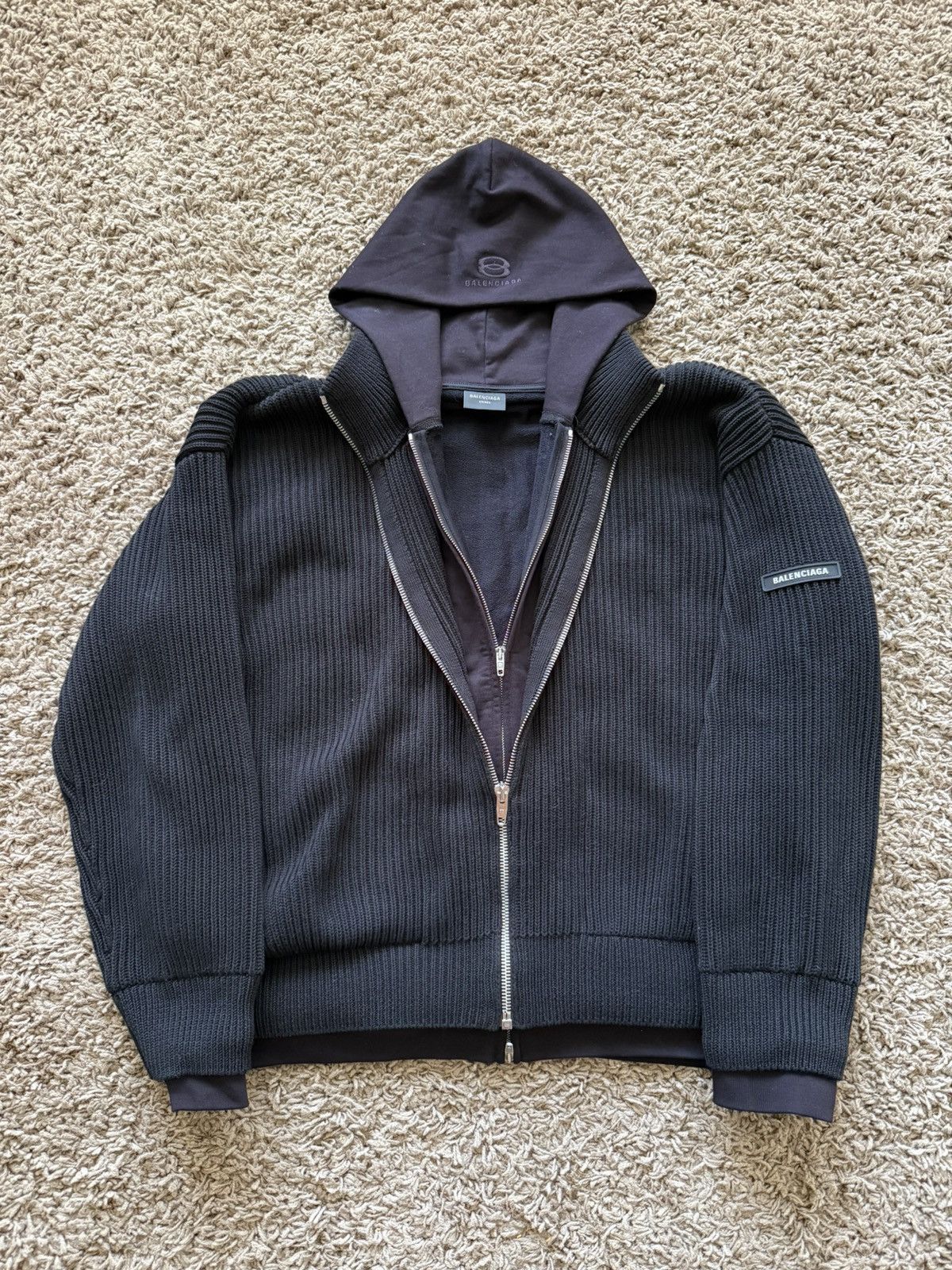 Balenciaga Balenciaga Knitted Cashmere Double Layered Zip Hoodie 