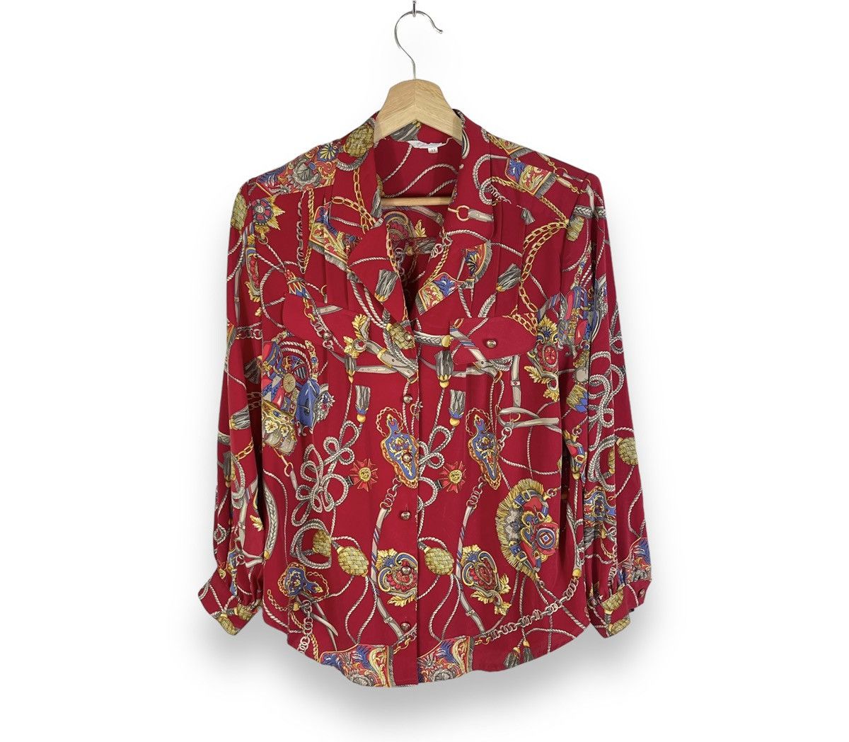 Designer × Japanese Brand × Vintage Vintage Japanese Baroque Novelty Chain Silk Shirt Size L / US 10 / IT 46 - 1 Thumbnail