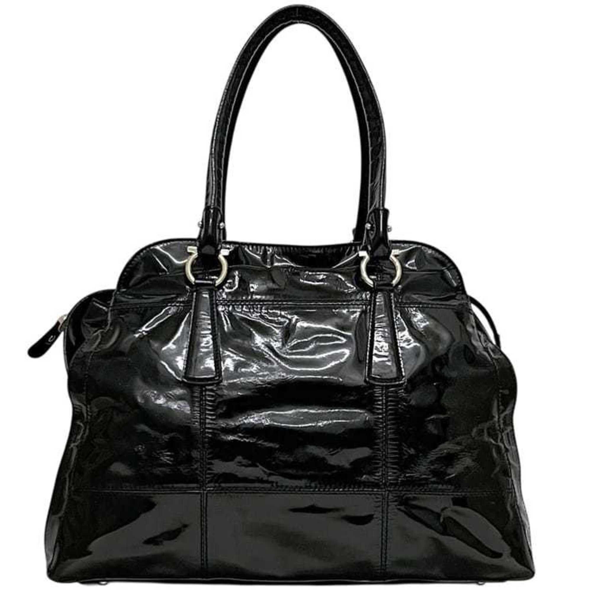 Salvatore Ferragamo Salvatore Ferragamo Tote Bag, Black, Gancini Design, AU-21 7472, Patent Leather Size ONE SIZE - 1 Thumbnail