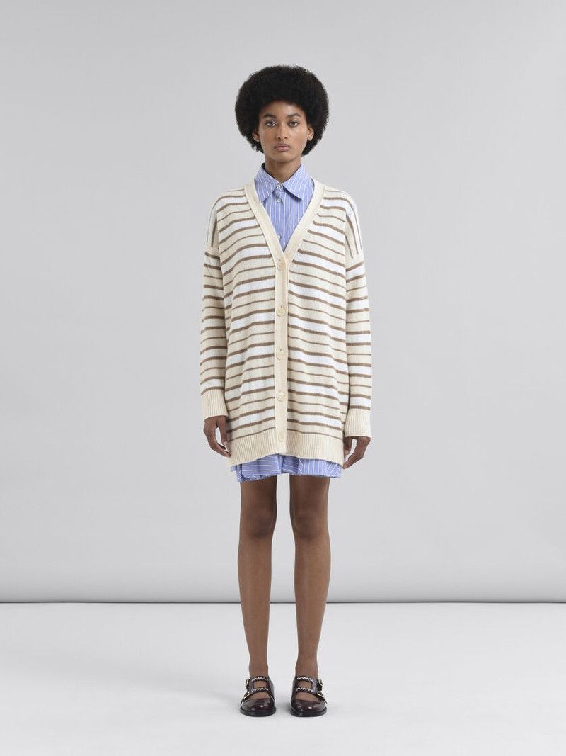 Marni o1w1db10426 Cashmere Blend Cardigan in Beige Size L / US 10 / IT 46 - 2 Thumbnail