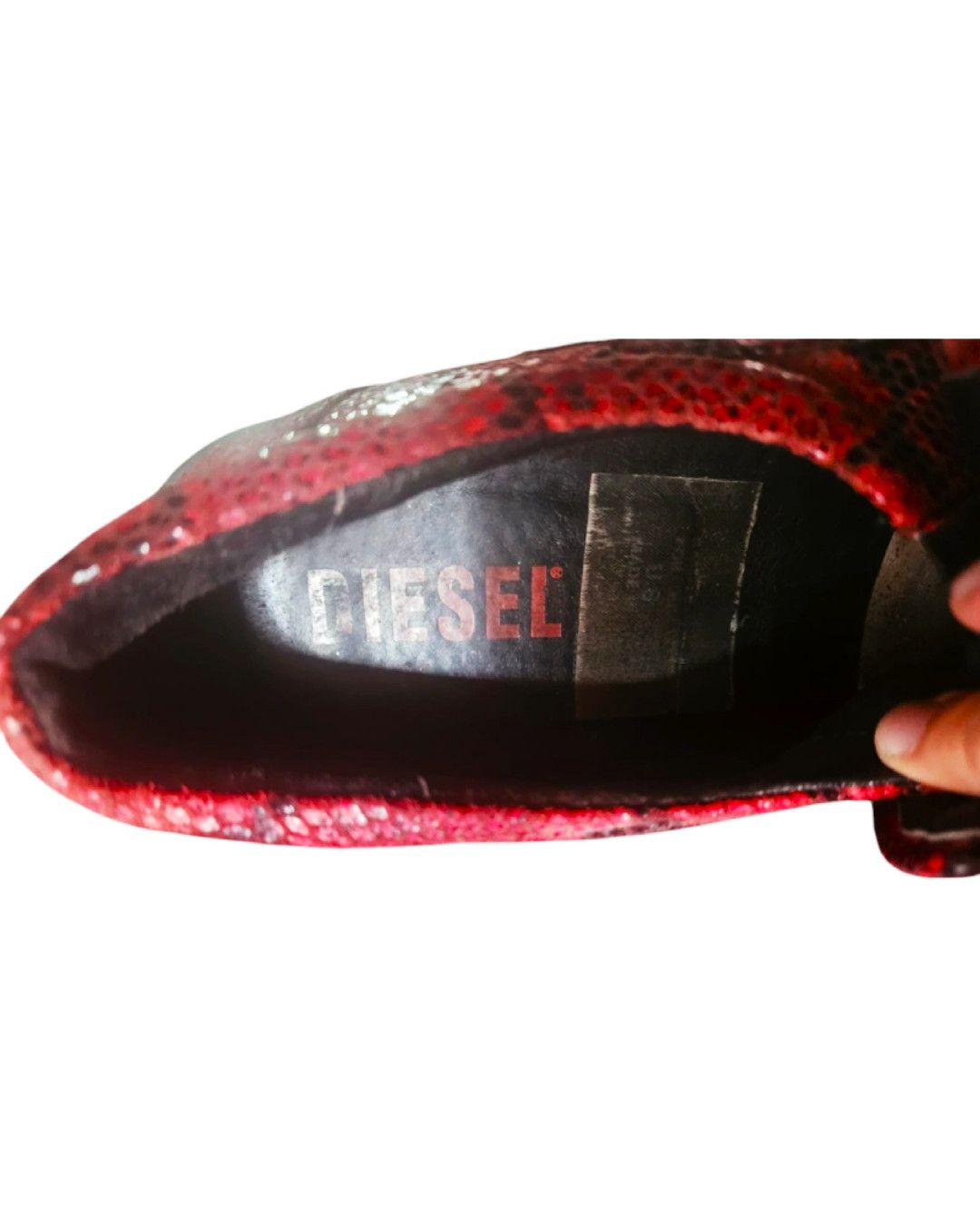 Diesel Diesel Red Snakeskin-Embossed Leather Loafers, Early 2000s Size US 9 / EU 42 - 8 Thumbnail