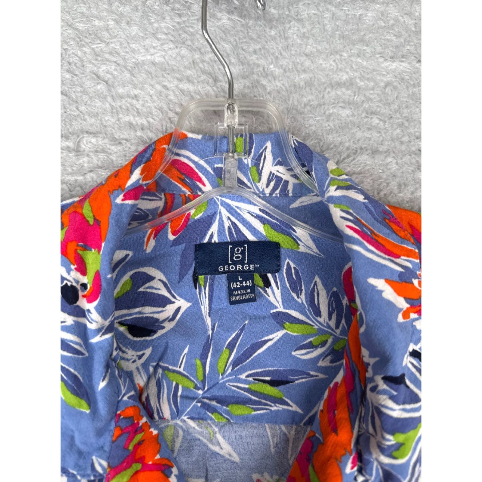 George George Shirt Adult Large Blue Floral Parrot Button Up Hawaiian 100% Rayon Mens Size US L / EU 52-54 / 3 - 7 Thumbnail