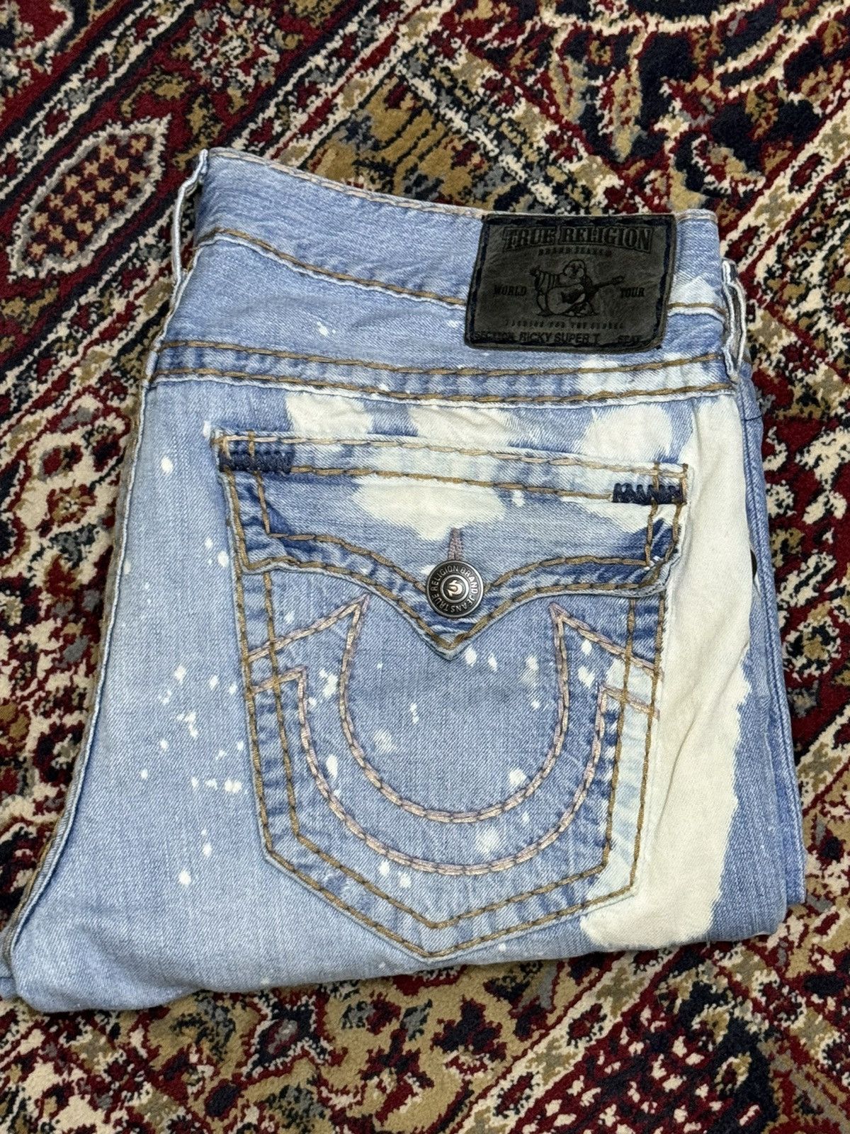 image of True Religion Super T Splatter Jeans in Blue, Men's (Size 38)