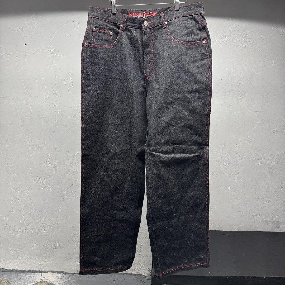Vintage Y2K Black Raw Denim Baggy Wide Leg Skater Jeans JNCO Grunge Size US 36 / EU 52 - 2 Thumbnail