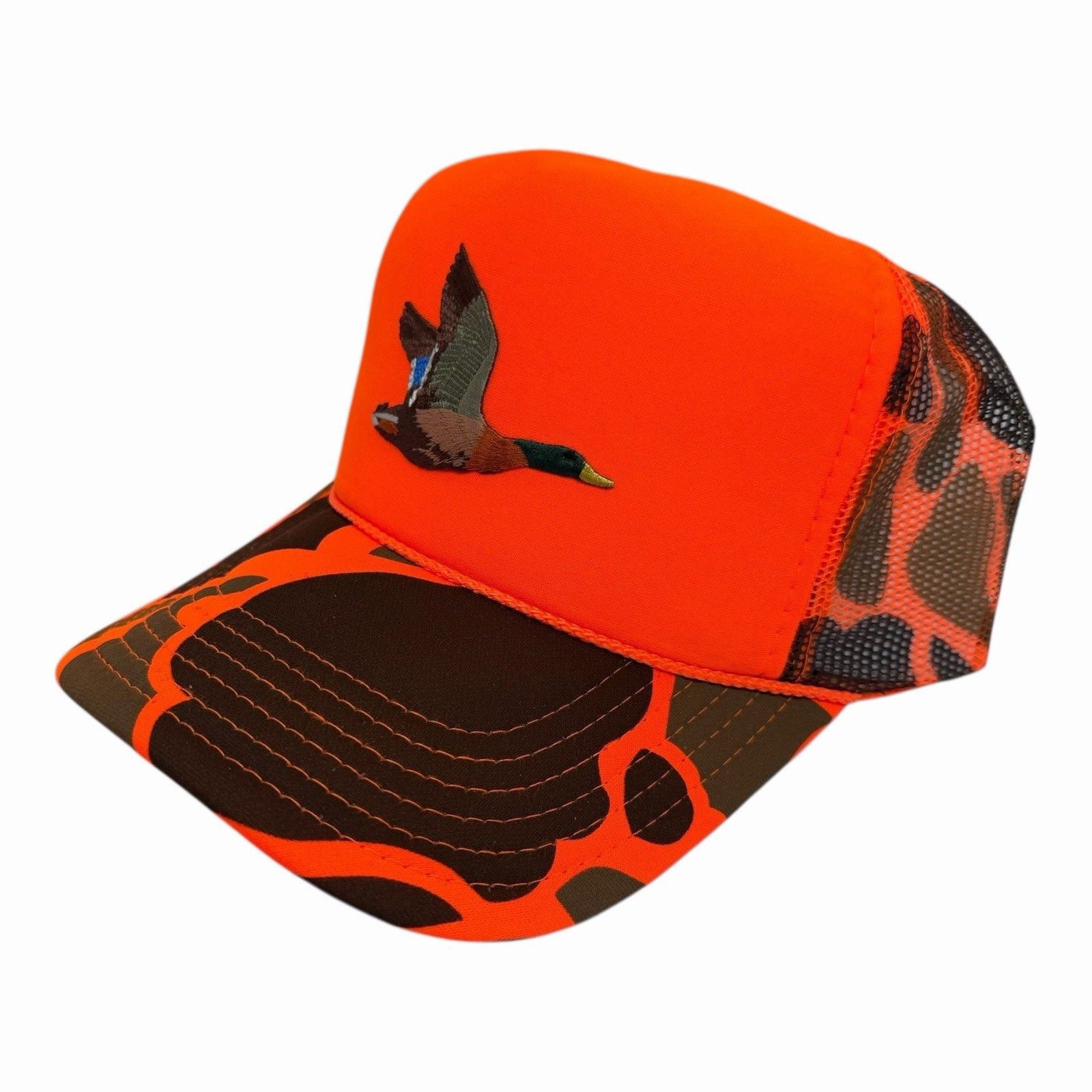 Vintage HUNTING DUCK MALLARD ORANGE CAMOHIGH CROWN TRUCKER SNAPBACK Size ONE SIZE - 2 Thumbnail