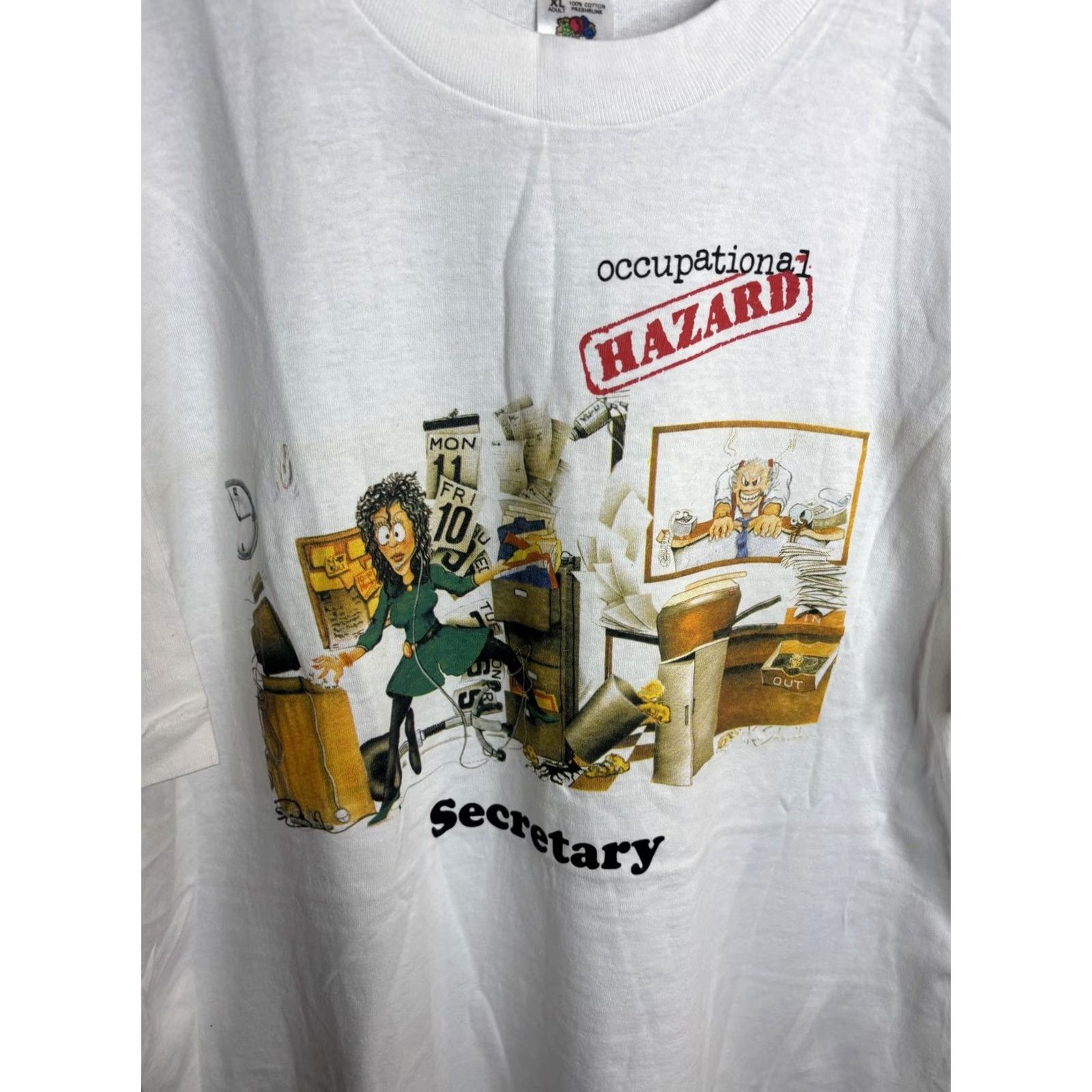 Fruit Of The Loom VINTAGE Occupational Hazard Secretary Shirt Mens XL White Made USA Funny 90s Size US XL / EU 56 / 4 - 2 Thumbnail