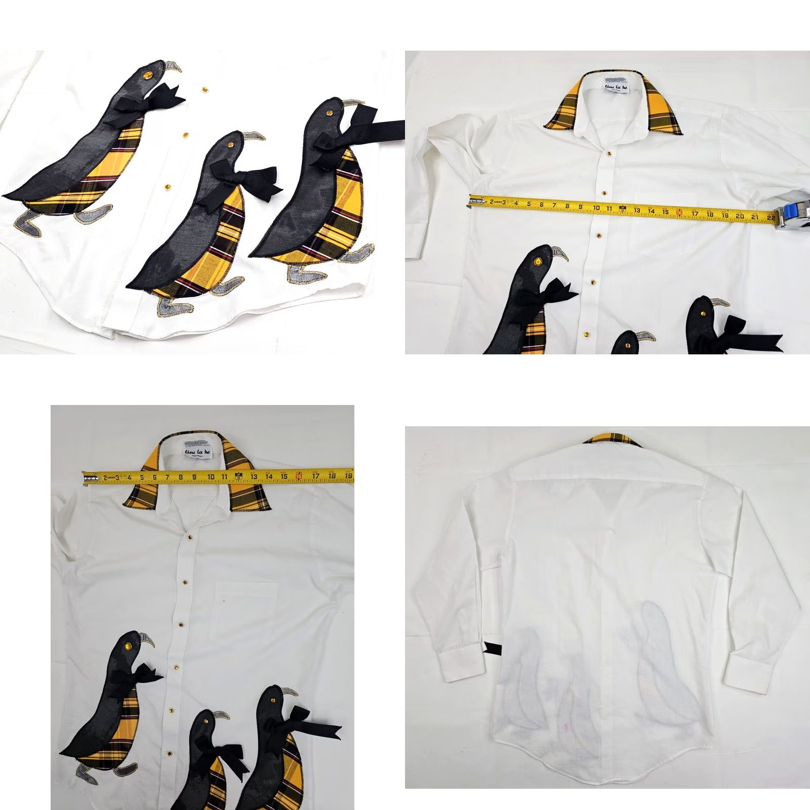 Lee VINTAGE Shane Lee Penguin Theme Button Front Shirt Men S White Yellow Plaid Embroider Penguin Theme Button-Up Shirts - Mens Short Sleeve? Size US S / EU 44-46 / 1 - 8 Thumbnail