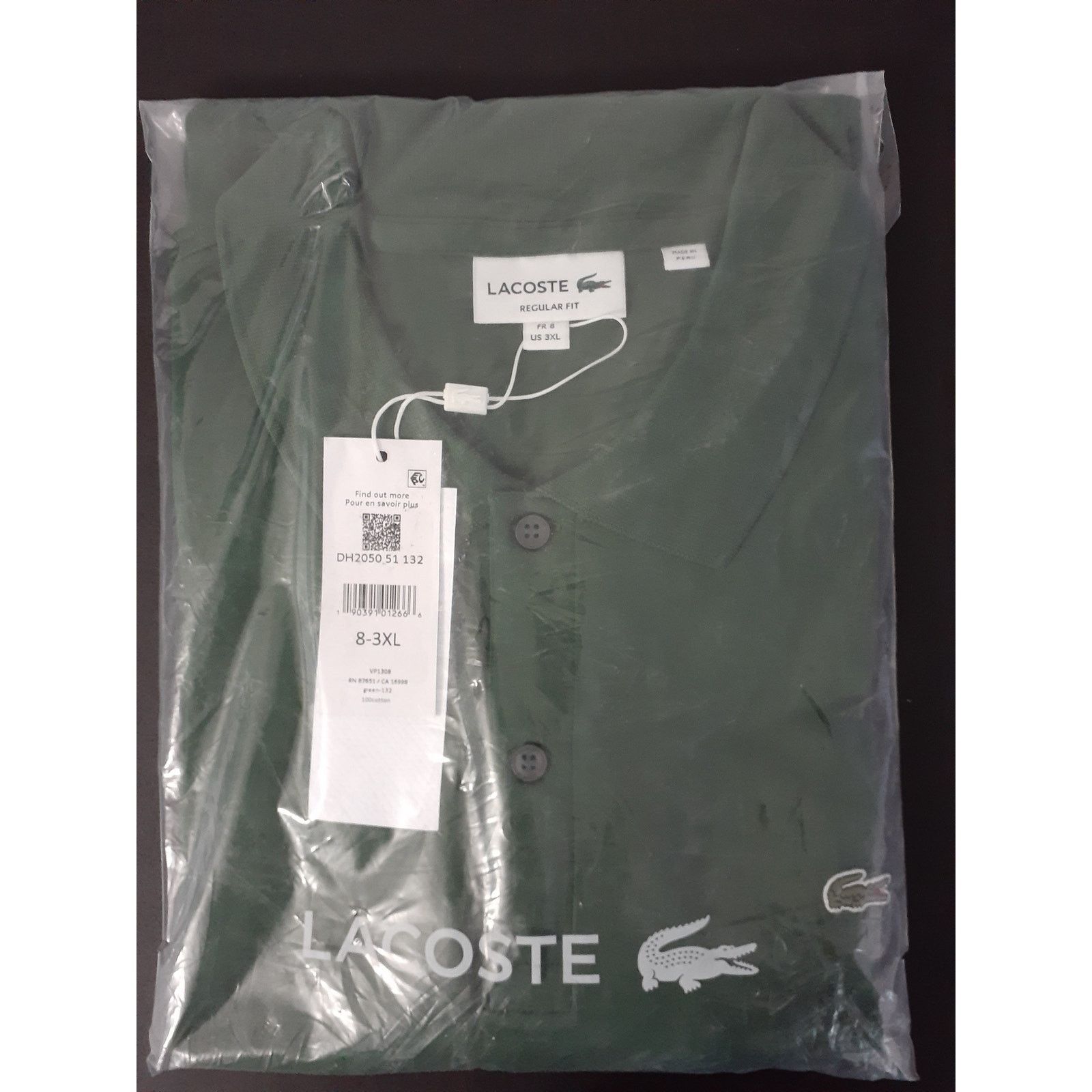 Lacoste Lacoste Mens Short Sleeve Pima Jersey Regular Polo Green 3XL Size US XXL / EU 58 / 5 - 2 Thumbnail