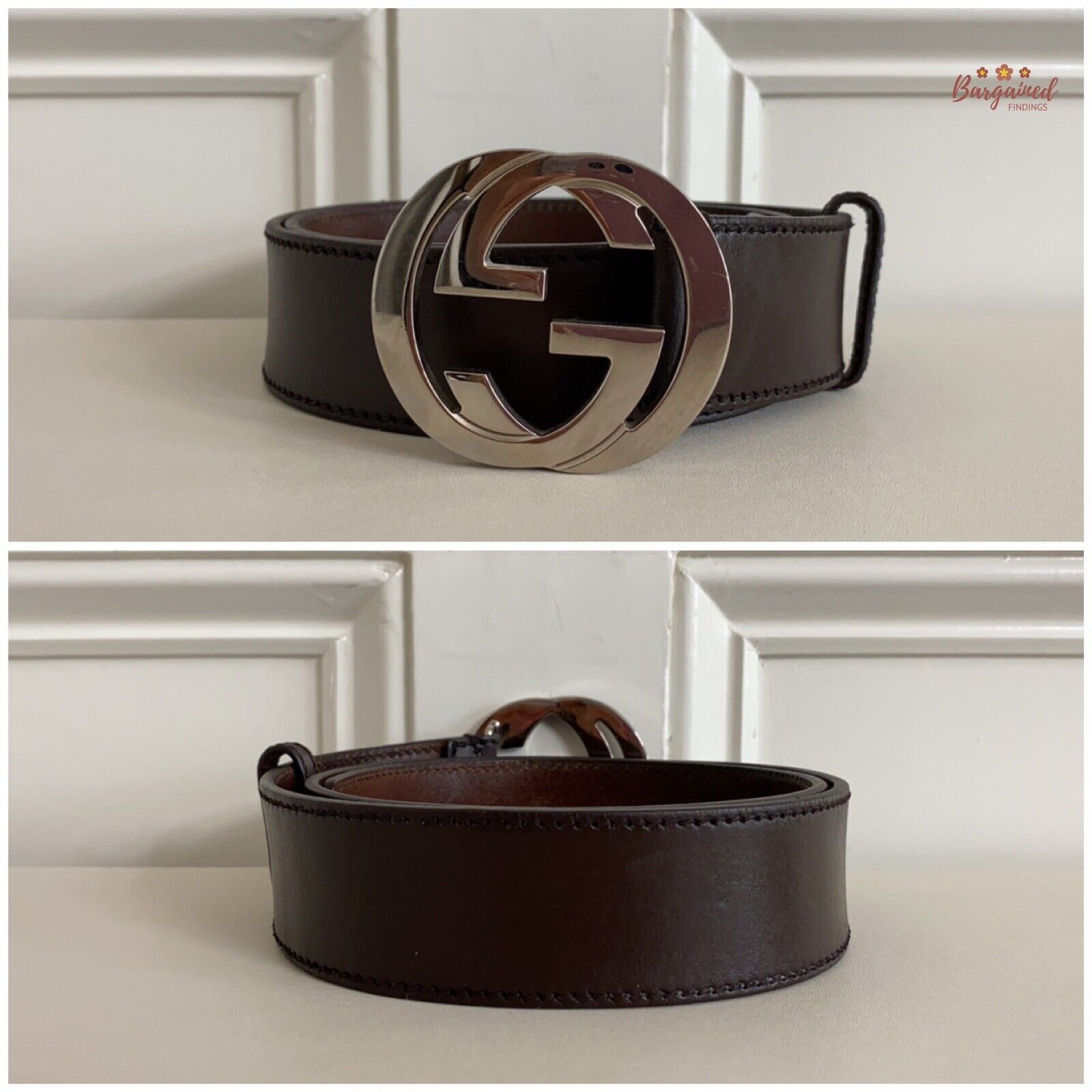 Gucci Gucci Brown Calfskin Leather Silver Interlocking Buckle Belt Size 30 - 8 Thumbnail