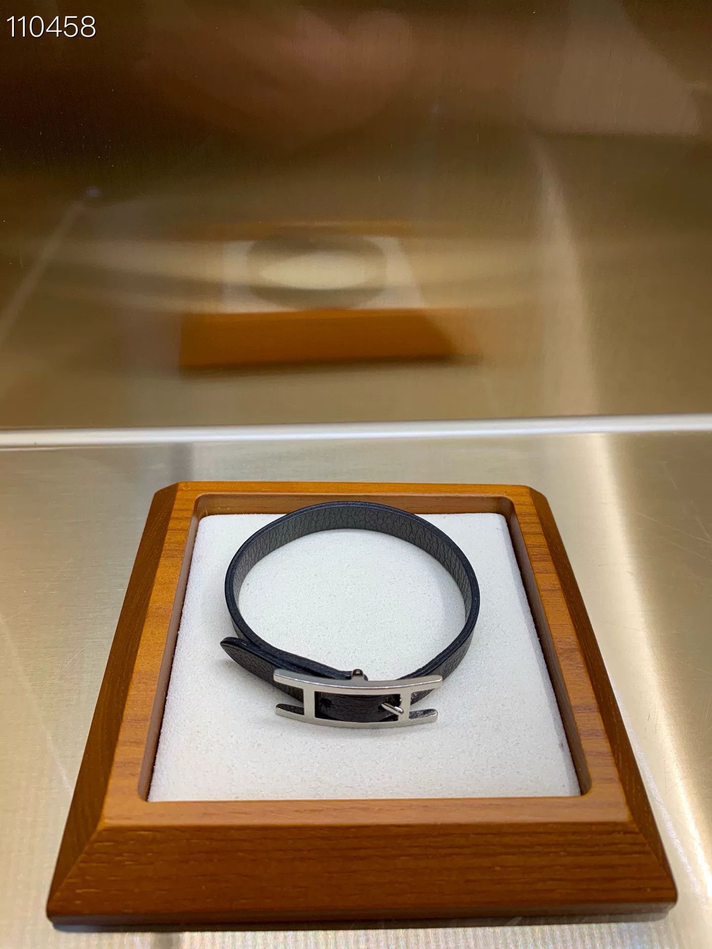 Hermes Hermès Black Silver Leather Bracelet Size ONE SIZE - 1 Thumbnail