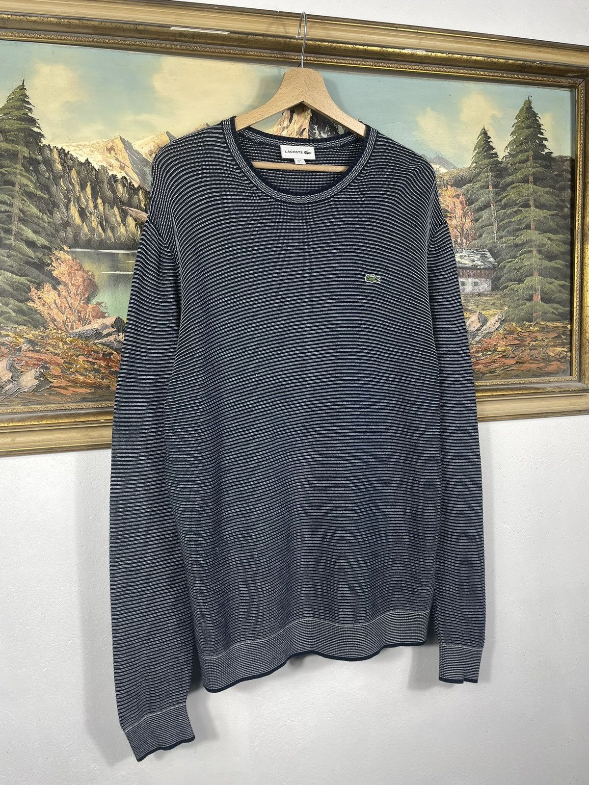 Lacoste × Vintage Lacoste retro y2k 00s Navy Striped jumper pull knitwear Size US L / EU 52-54 / 3 - 3 Thumbnail