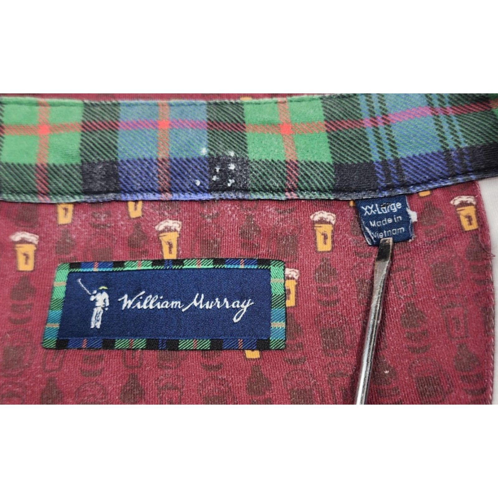 Vintage William Murray Polo Shirt Mens 2XL Burgundy Beer Pint Print Golf Performance Shirt Polo Mens 2XL Size US XXL / EU 58 / 5 - 5 Thumbnail