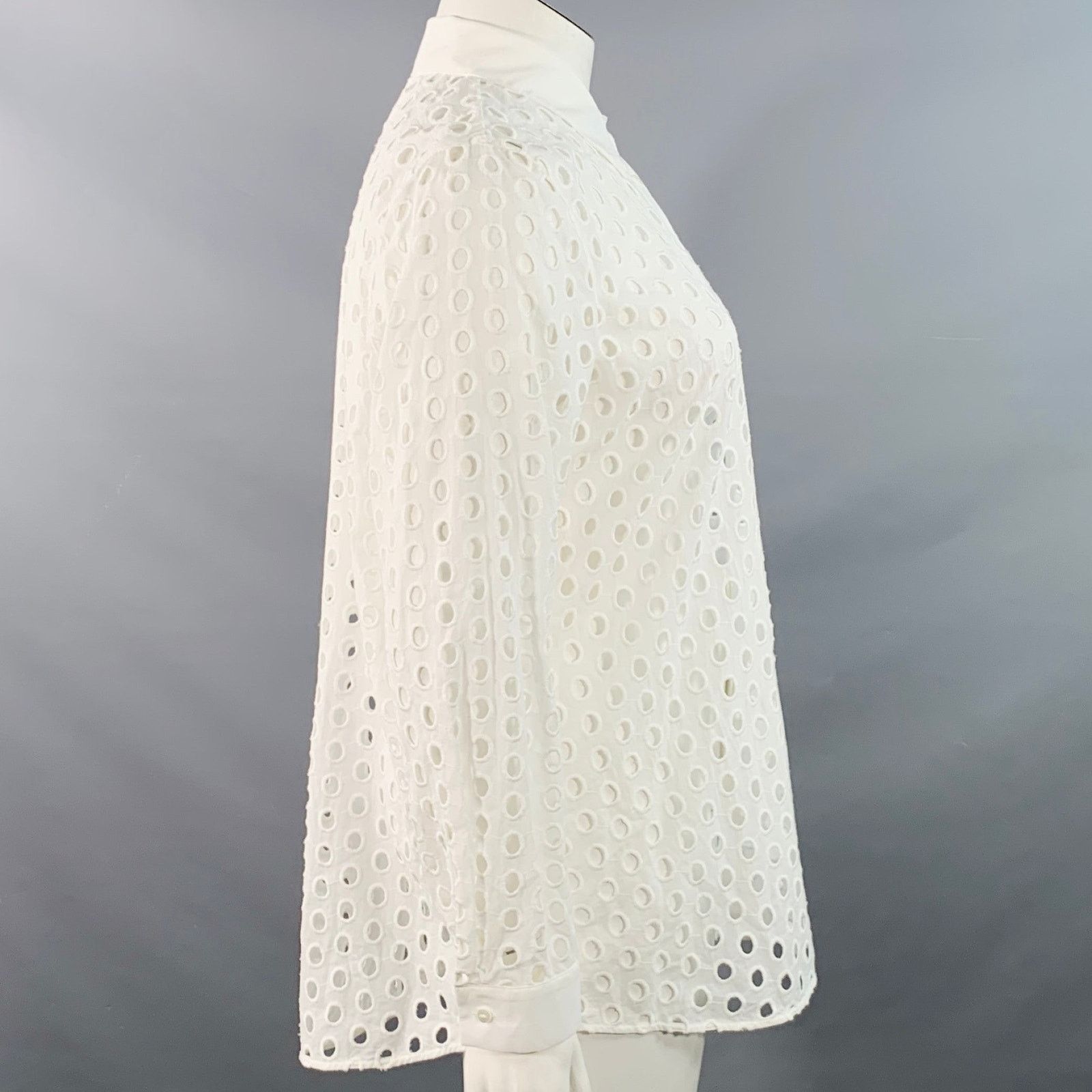 L'AGENCE L'AGENCE L White Cotton Eyelet Spread Collar Button Up Shirt Size L / US 10 / IT 46 - 3 Thumbnail