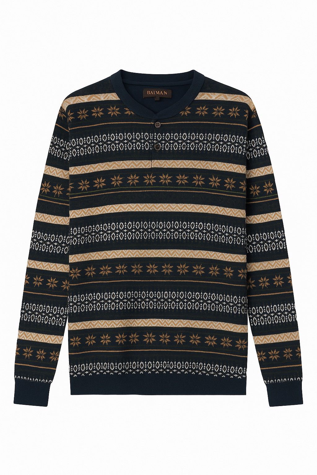 Balmain Vintage Balmain Paris Nordic Fair Isle Knit Henley Sweater Size US M / EU 48-50 / 2 - 1 Thumbnail