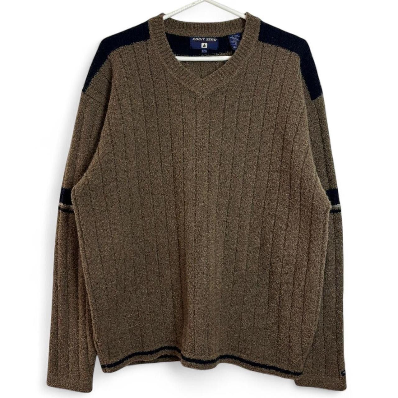 Point Zero × Vintage Vintage 90s Point Zero Brown And Navy Wool Blend Sweater Size US XL / EU 56 / 4 - 1 Thumbnail