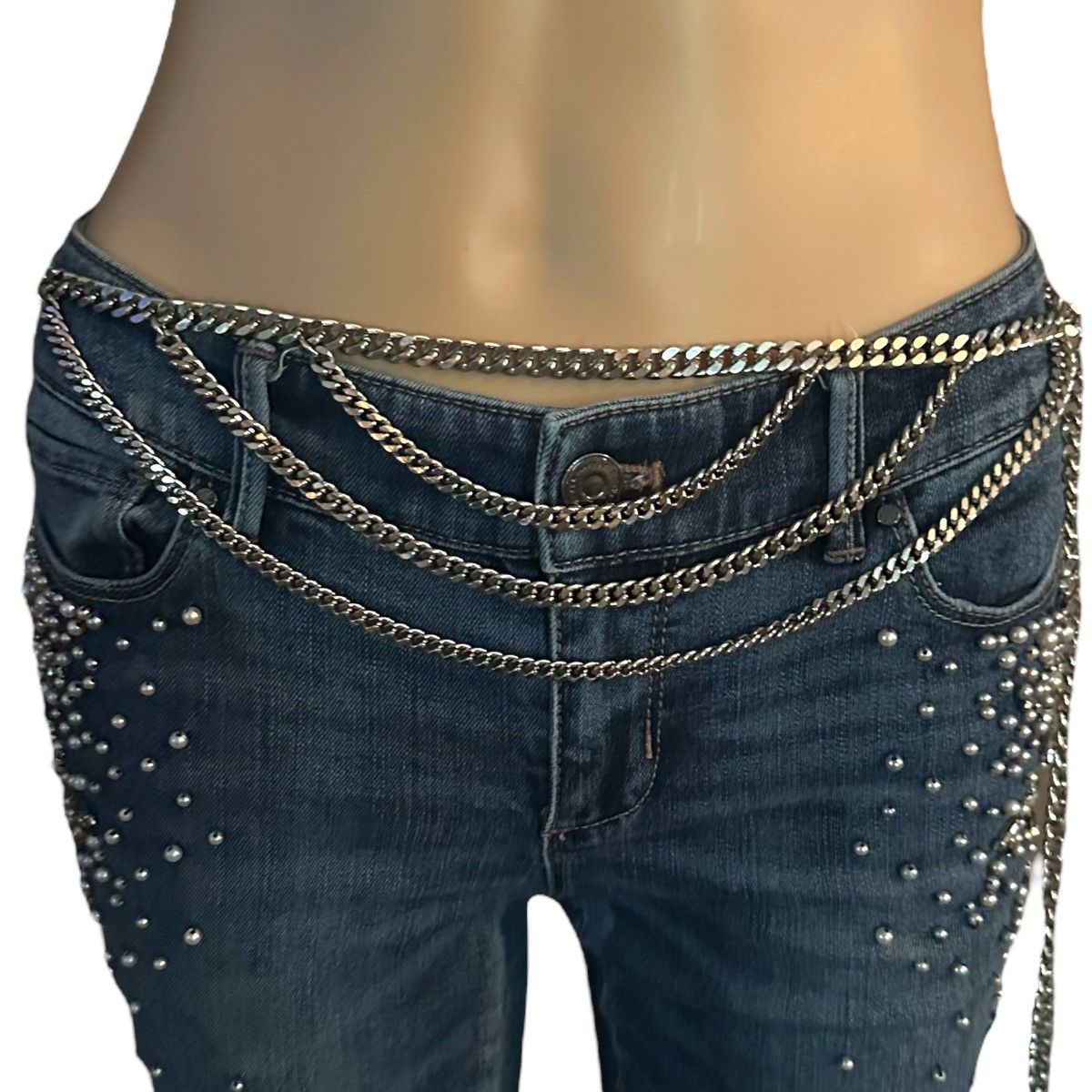 Other Silver tone curb link swag chain belt Size ONE SIZE - 1 Thumbnail