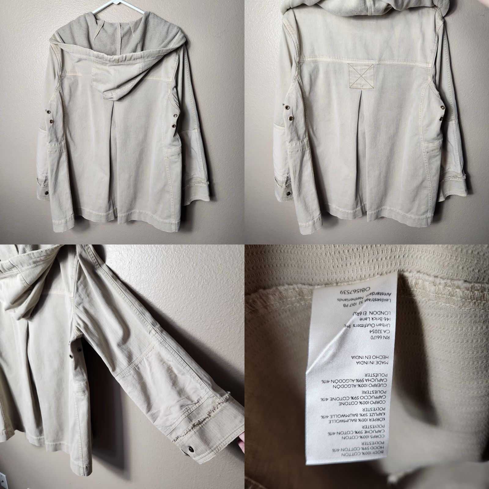Free People We The Free Womens Tan Oversized Trapeze Military Utility Jacket S Hooded Pockets Snap Front Drawstring Hood Unlined Casual Vintage No NWOT Size S / US 4 / IT 40 - 8 Thumbnail