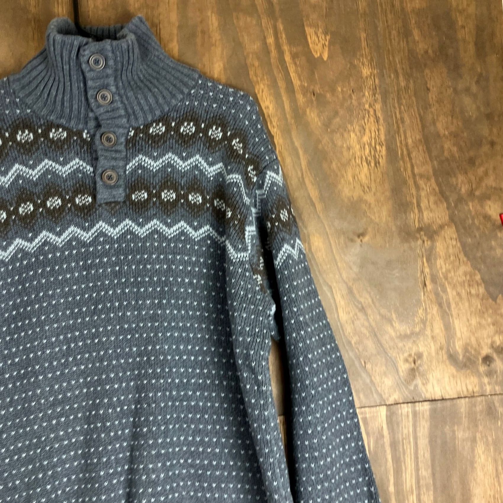 Timberland Timberland Mens Sweater Gray Brown Mock Henley 100% Cotton Knitted XL XLarge Cotton Mock Neck Wool? Size US XL / EU 56 / 4 - 5 Thumbnail