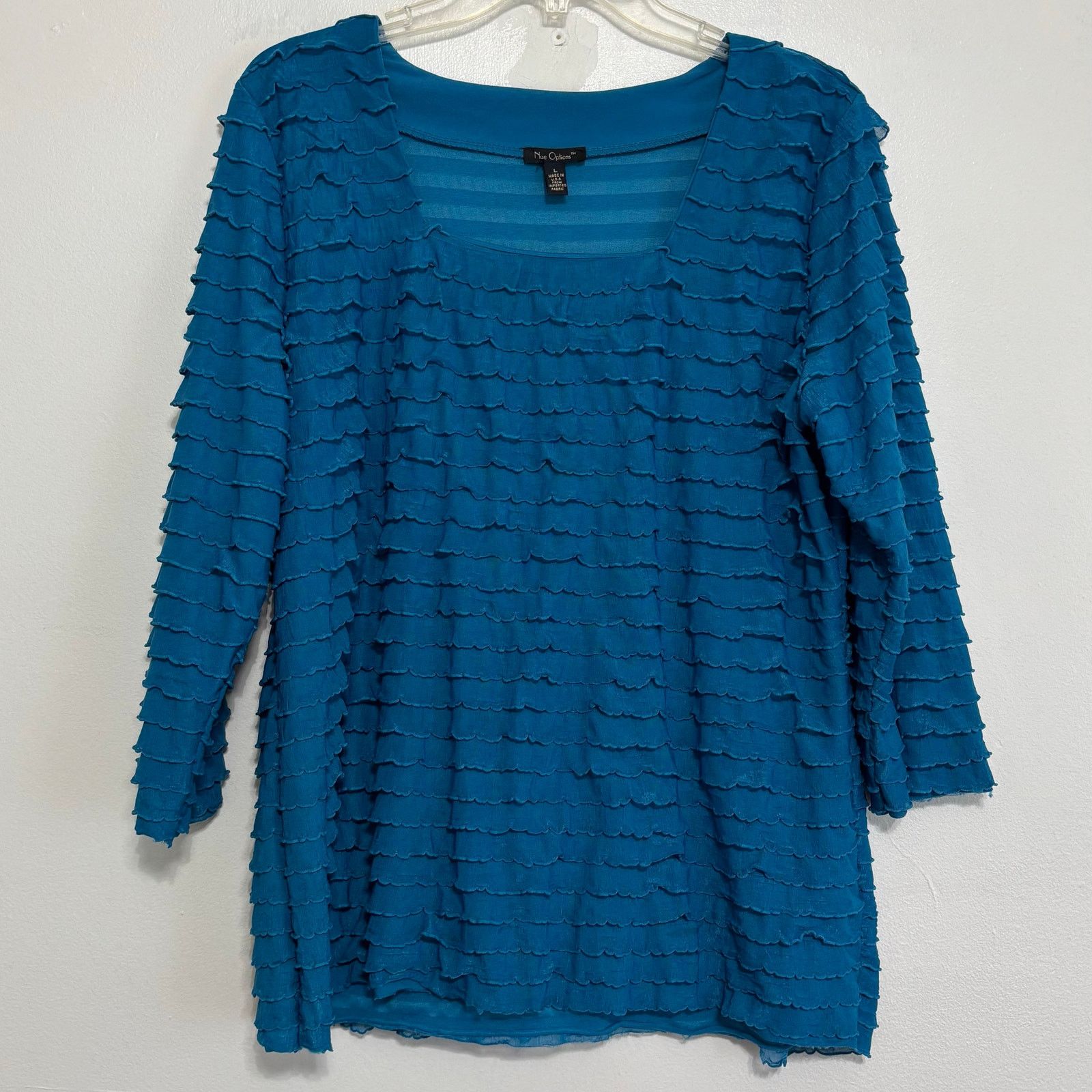 Other Nue Options Teal Ruffled Square Neck Blouse Size L Size L / US 10 / IT 46 - 1 Thumbnail