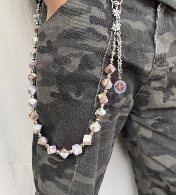 VIBE 🔮 Goth Rave Y2K Aesthetic | Opalite Cube Beaded Waist Chain Size ONE SIZE - 1 Thumbnail