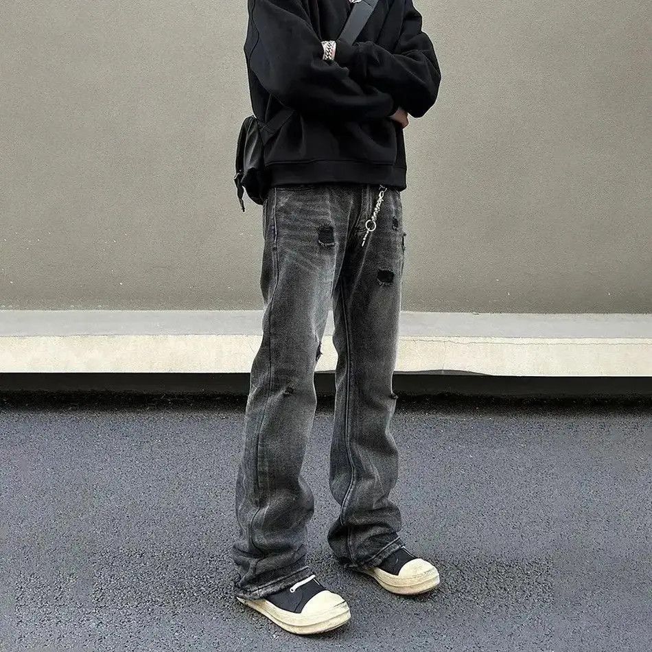 Japanese Brand Ripped Jeans Men Black Streetwear Y2k Denim Pants Size US 34 / EU 50 - 3 Thumbnail