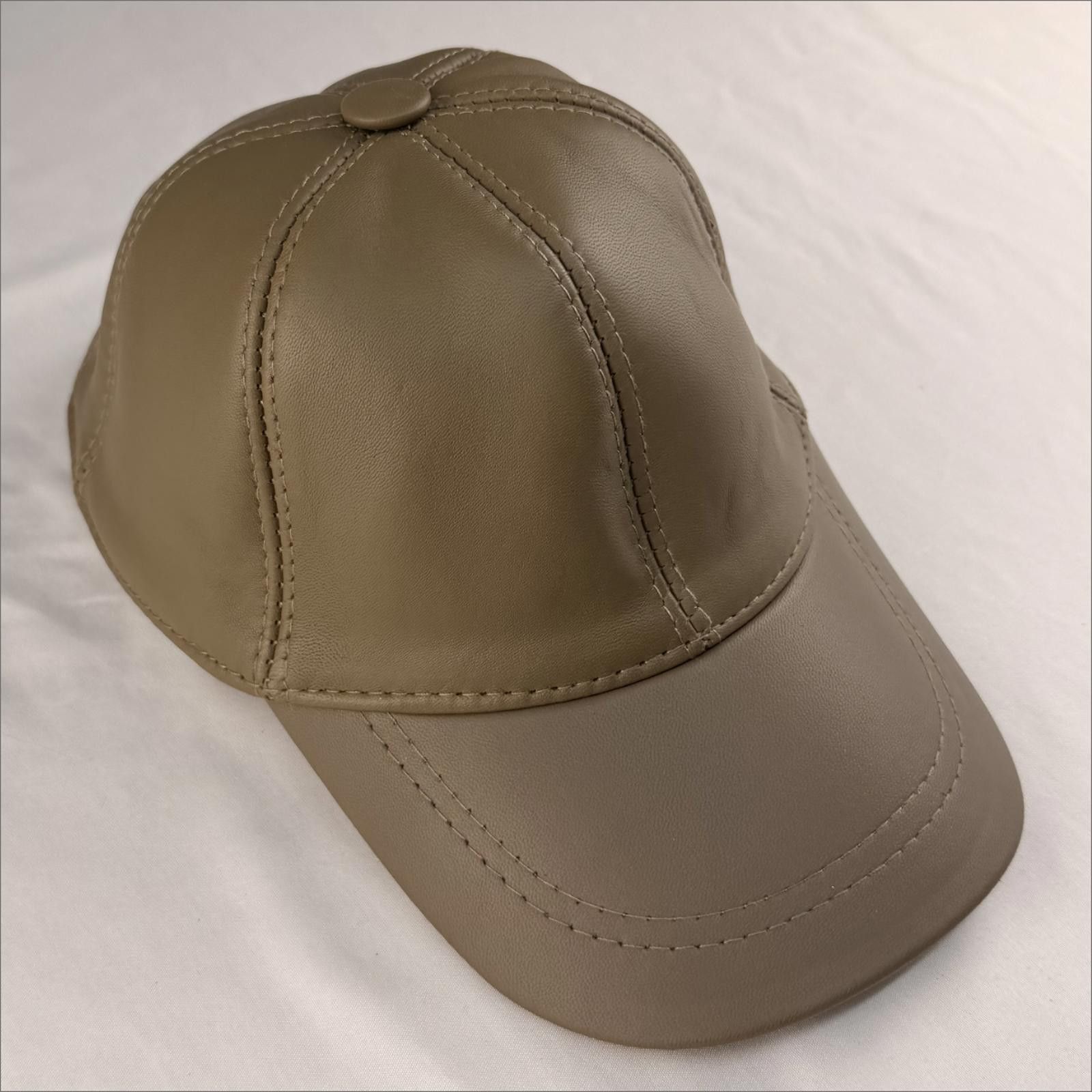 Other NEW Beige Leather Baseball Cap - Premium Hat 084 Size ONE SIZE - 4 Thumbnail