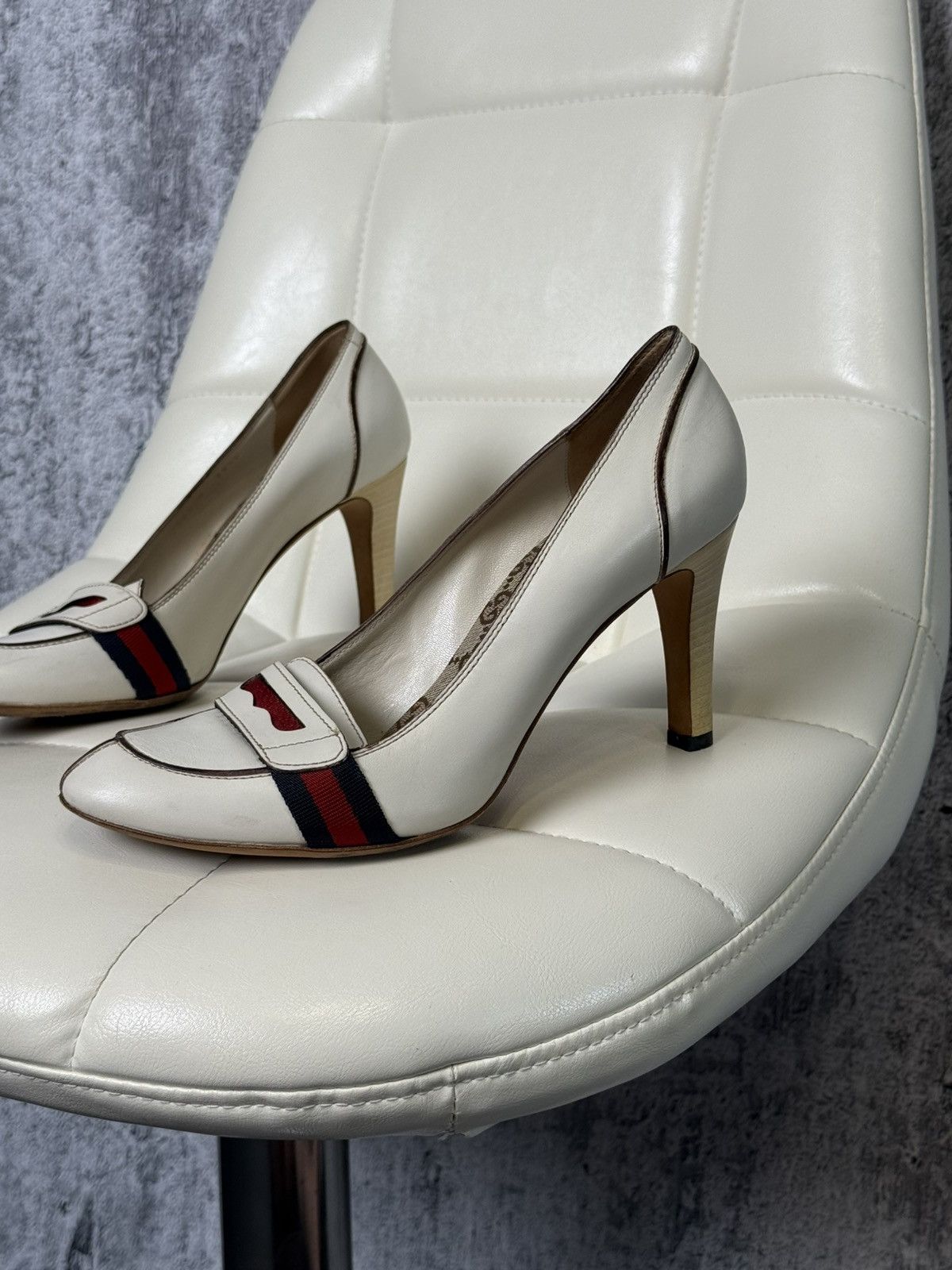 Gucci Gucci Leather Lifford Penny Loafer Pumps Web Stripe Heels Size US 9.5 / IT 39.5 - 2 Thumbnail