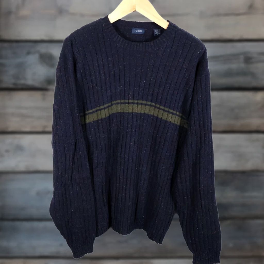 Izod IZOD Sweater Crew Neck XL Blue Striped Thick Knit Cotton Nylon Pull Over Men’s Classic Preppy Size US XL / EU 56 / 4 - 1 Thumbnail