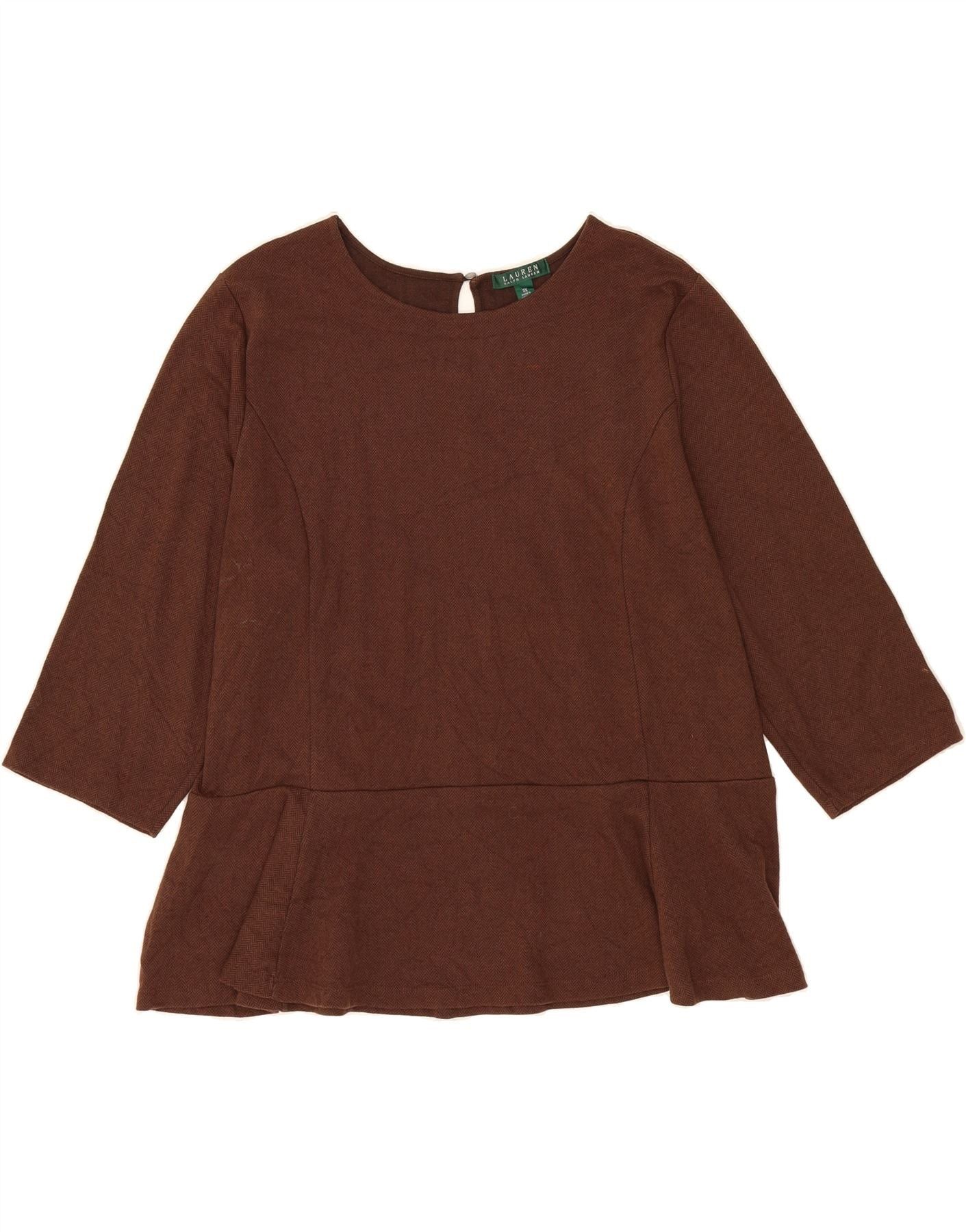 Ralph Lauren Womens 3/4 Sleeve Blouse Top UK 22 3XL Brown Herringbone Size 3XL / US 20-22 - 1 Thumbnail
