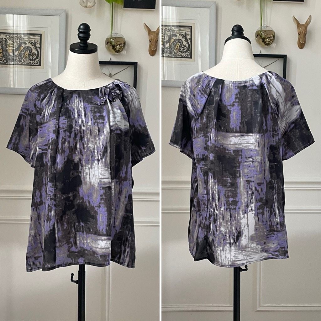 Worthington Worthington Purple Grey Black Brushstroke Print Pullover Satin Blouse XL Size XL / US 12-14 / IT 48-50 - 1 Thumbnail