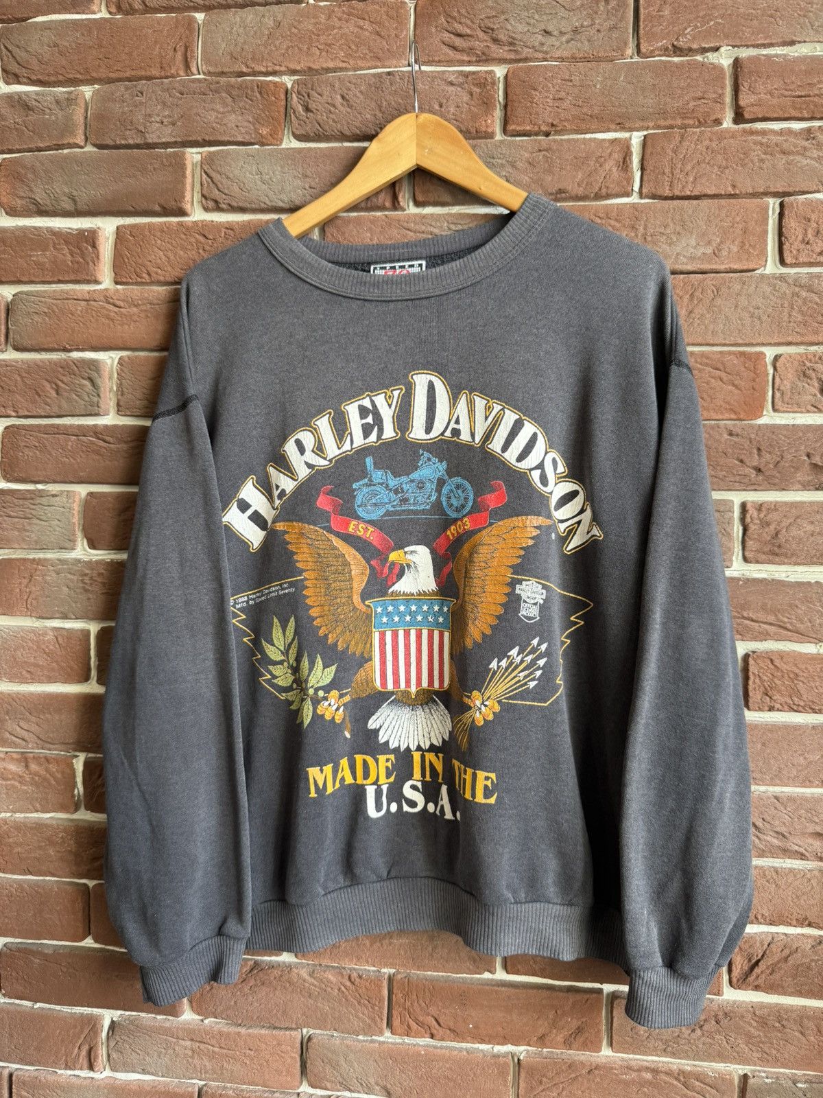 Vintage Washed 1988 Harley Davidson Speed Limit 70 Crewneck Vintage Size US L / EU 52-54 / 3 - 1 Thumbnail