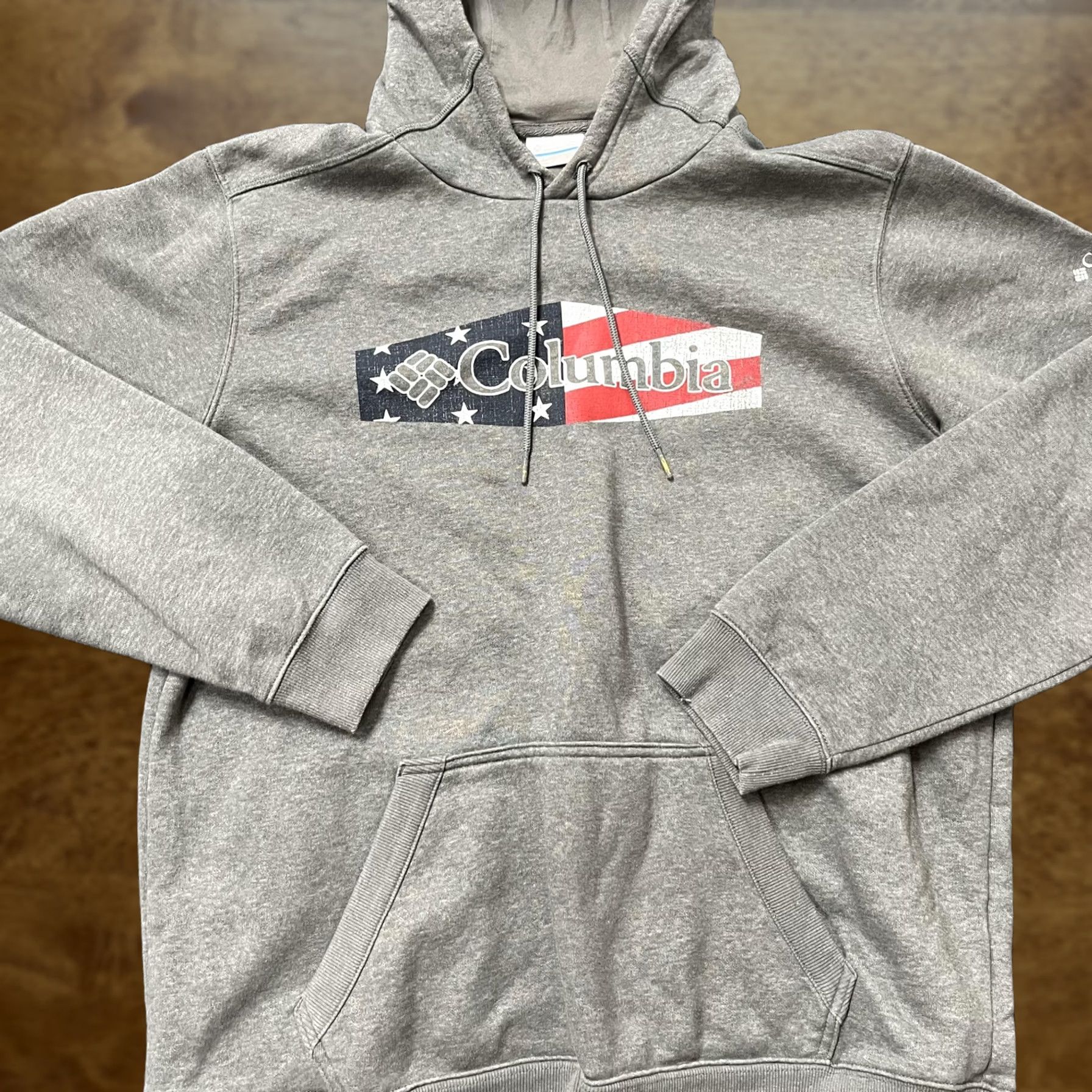 Vintage Columbia Hoodie Mens Large Gray USA Flag Graphic Fleece Pullover Sweatshirt Size US L / EU 52-54 / 3 - 1 Thumbnail