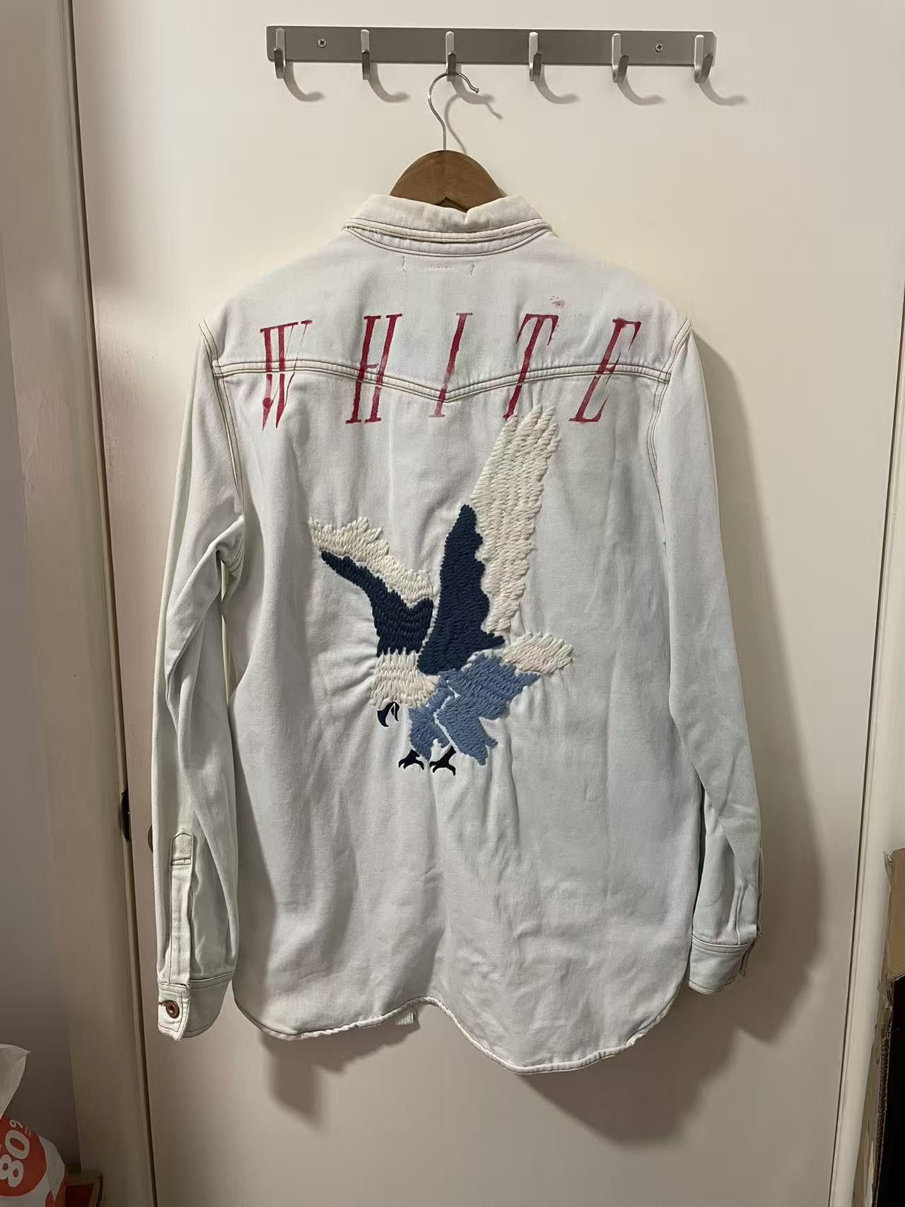 Off-White SS16 Eagle Embroidered Bleached Denim Overshirt Size US L / EU 52-54 / 3 - 1 Thumbnail