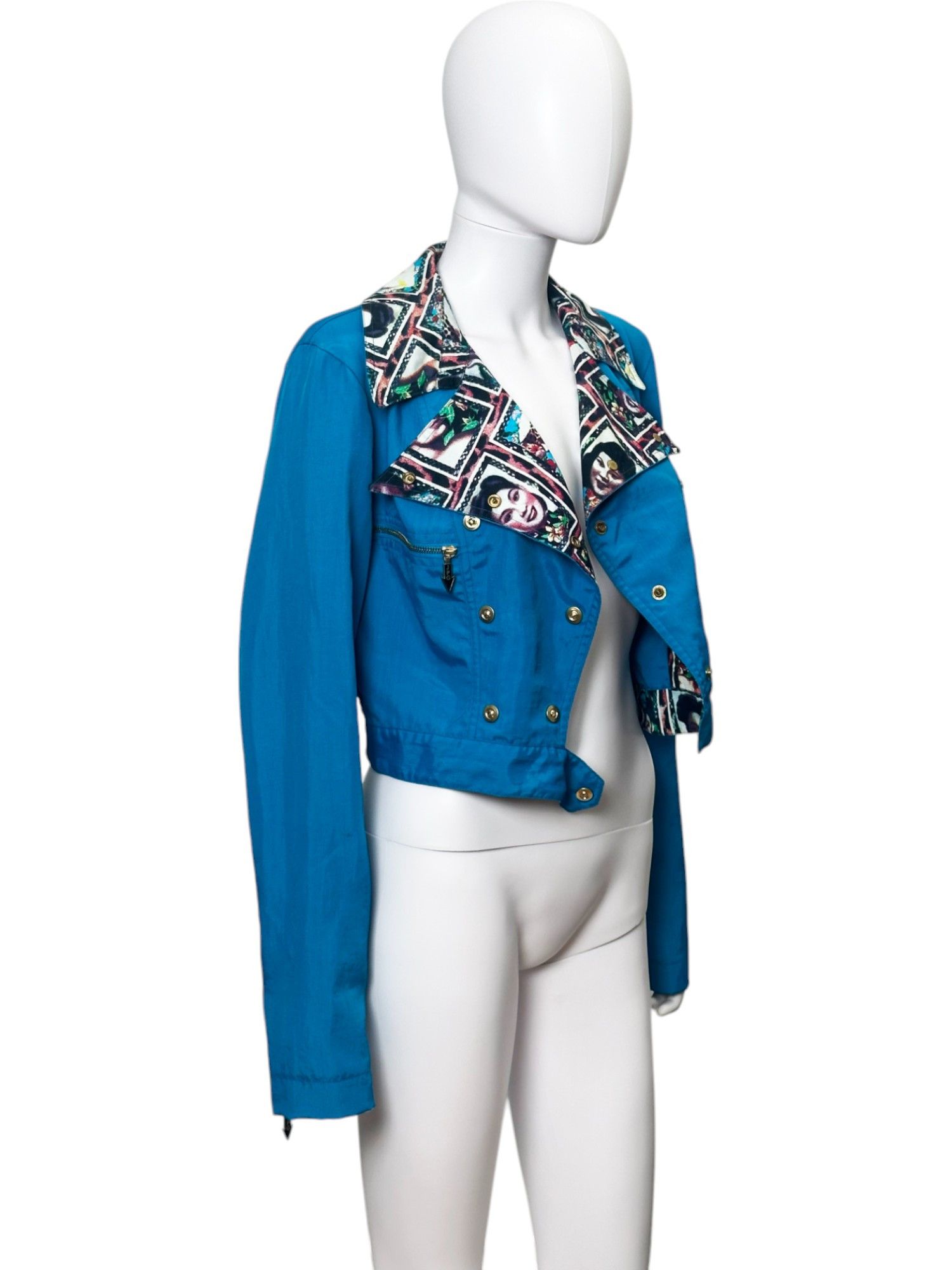 Jean Paul Gaultier AW1995 Blue "Faces" Biker Jacket Size M / US 6-8 / IT 42-44 - 4 Thumbnail