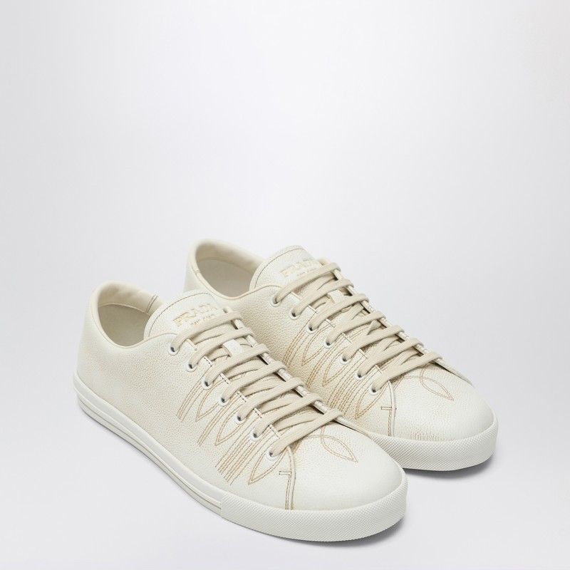 Prada Talc-Coloured Leather Sneakers