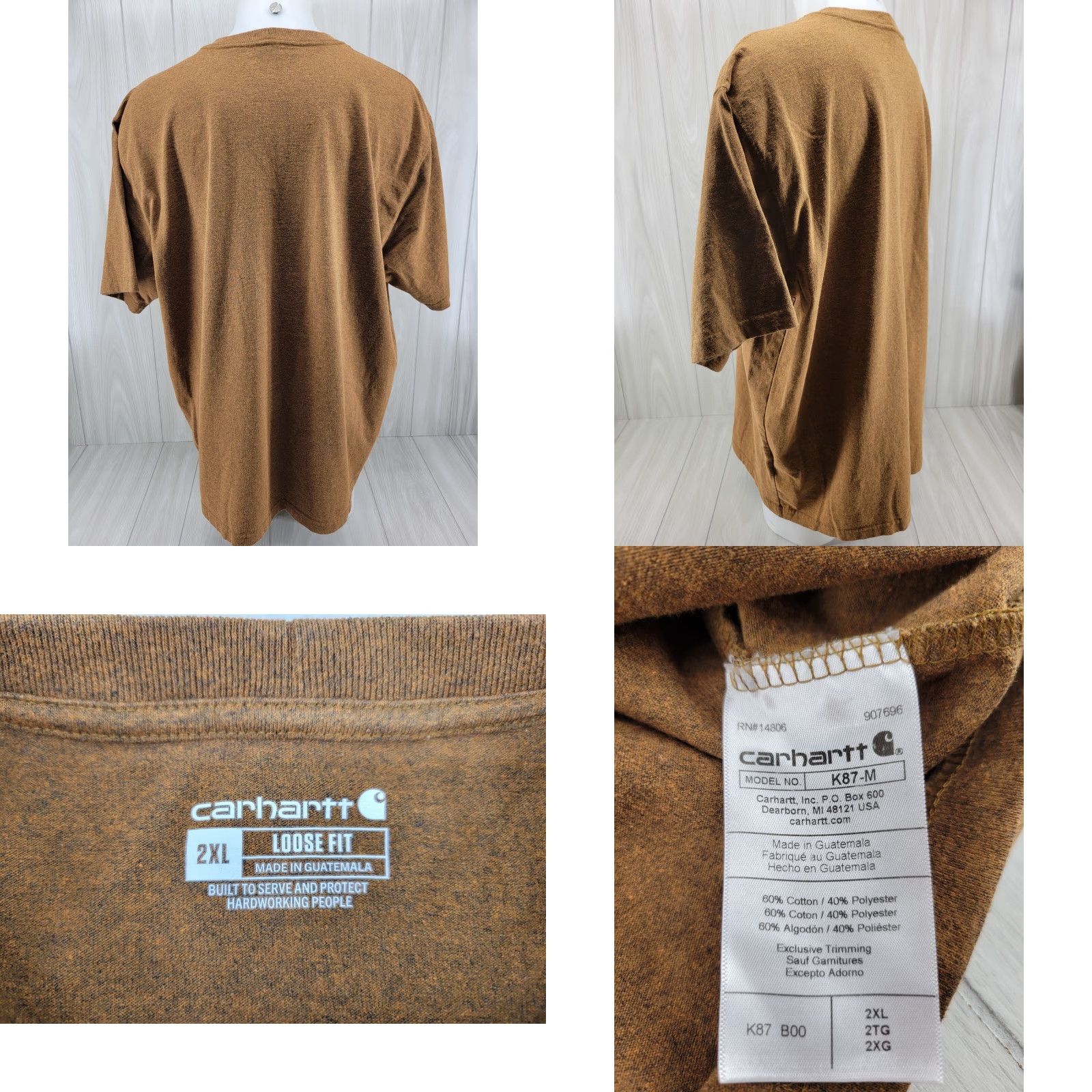 Carhartt Carhartt T Shirt Adult 2XL Loose Fit Brown Pocket Tee K87 Mens Size US XXL / EU 58 / 5 - 8 Thumbnail