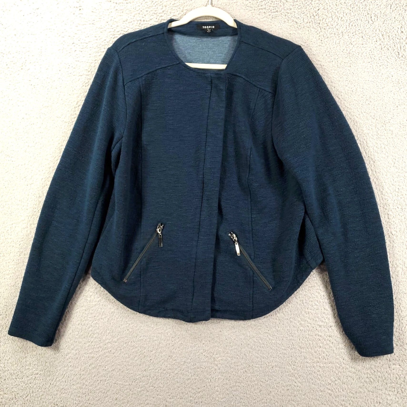 Torrid TORRID Plus Size 1X Blue Moto Jacket Women's Asymmetric Full Zip Stretch Pocket Classic Size XL / US 12-14 / IT 48-50 - 2 Thumbnail