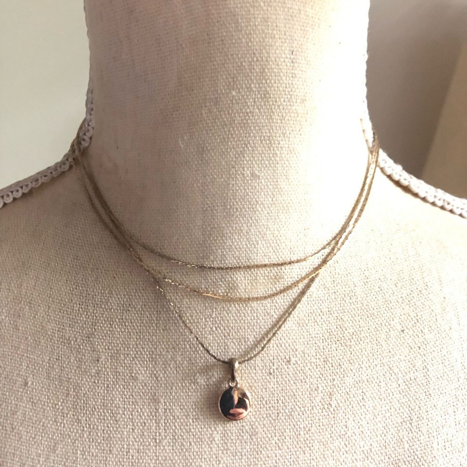 Vintage Vintage 90s gold plated triple strand chain pendant necklace Size ONE SIZE - 2 Thumbnail