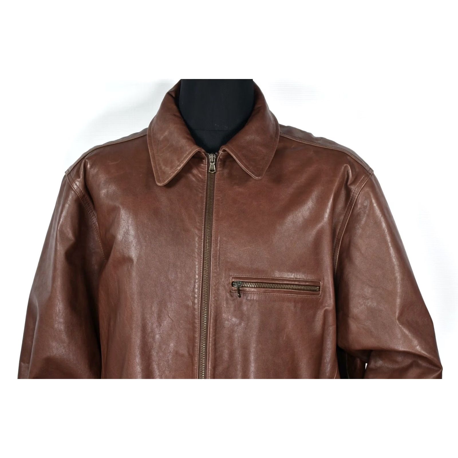 Marks & Spencer Marks & Spencer Leather Jacket Men XL Brown 100% Leather Zip Casual Chest 72cm Back Length 69cm 28.35 27.17 Size US XL / EU 56 / 4 - 2 Thumbnail