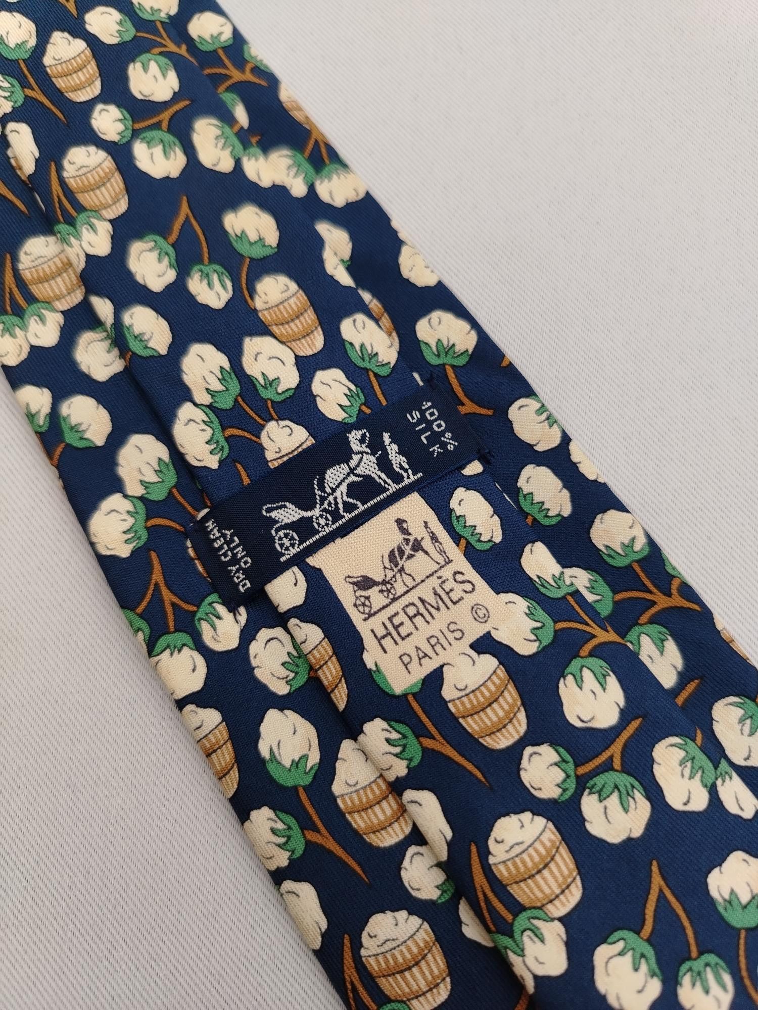 Hermes Hermes Paris 7496 IA Silk Designer Necktie Cotton Theme Tie Size ONE SIZE - 6 Thumbnail