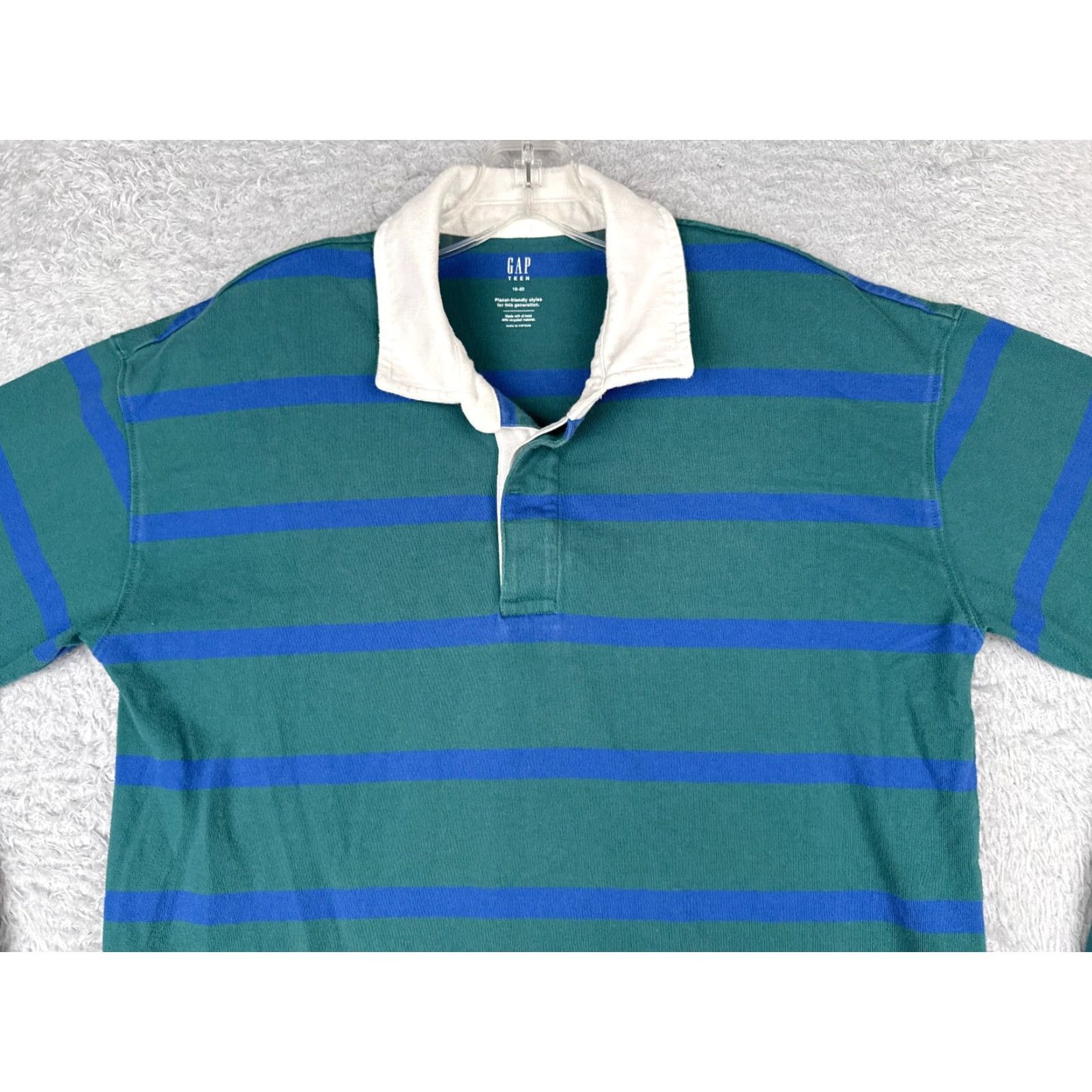 Gap VINTAGE Gap Polo Shirt Teen 18-20 Green Blue Stripe Rugby Cotton Long Sleeve 18 Mens? Size US XXL / EU 58 / 5 - 4 Thumbnail