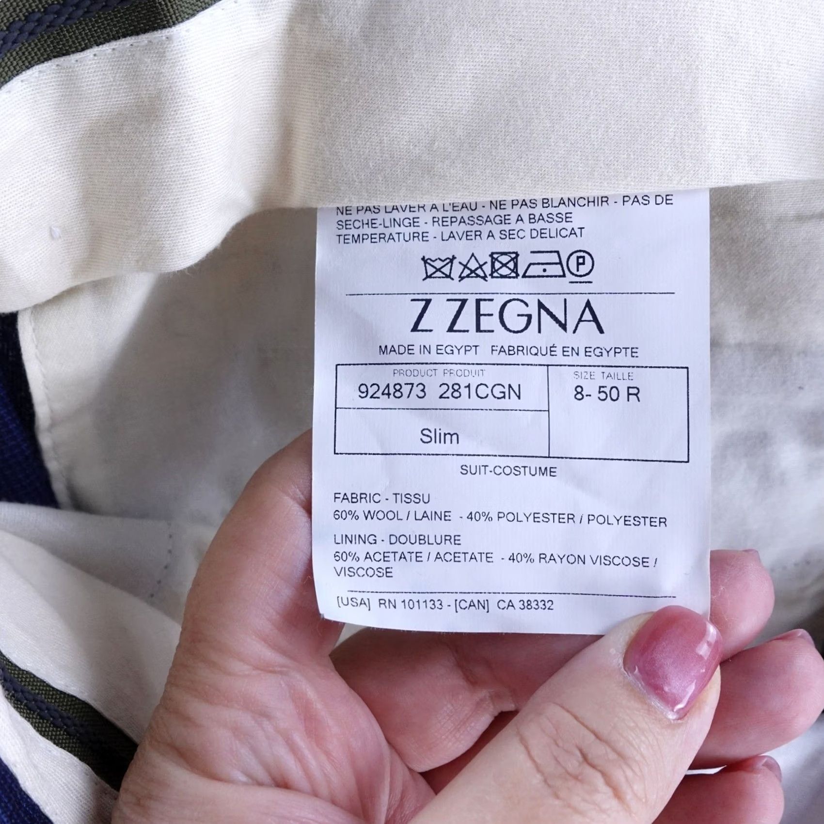 Z Zegna Z Zegna Pants Mens 34x31 Blue Purple Wool Blend Slim Fit Micro Check Dress Size US 35 - 3 Thumbnail