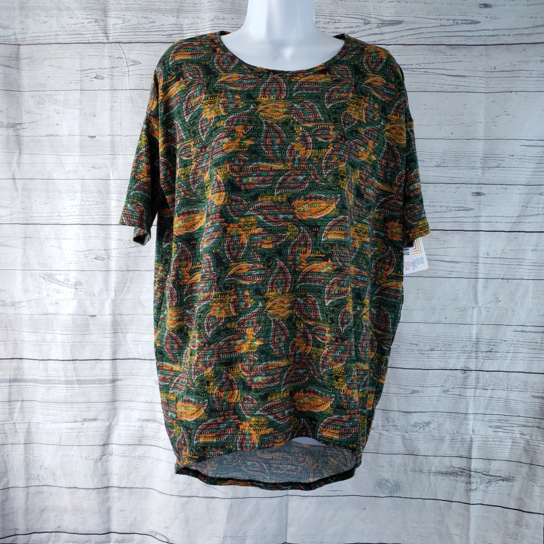 Vintage VINTAGE LuLaRoe Womens Irma Top Sz 2XS Green Orange Floral Short Sleeve Size XXS / US 00 / IT 34 - 2 Thumbnail